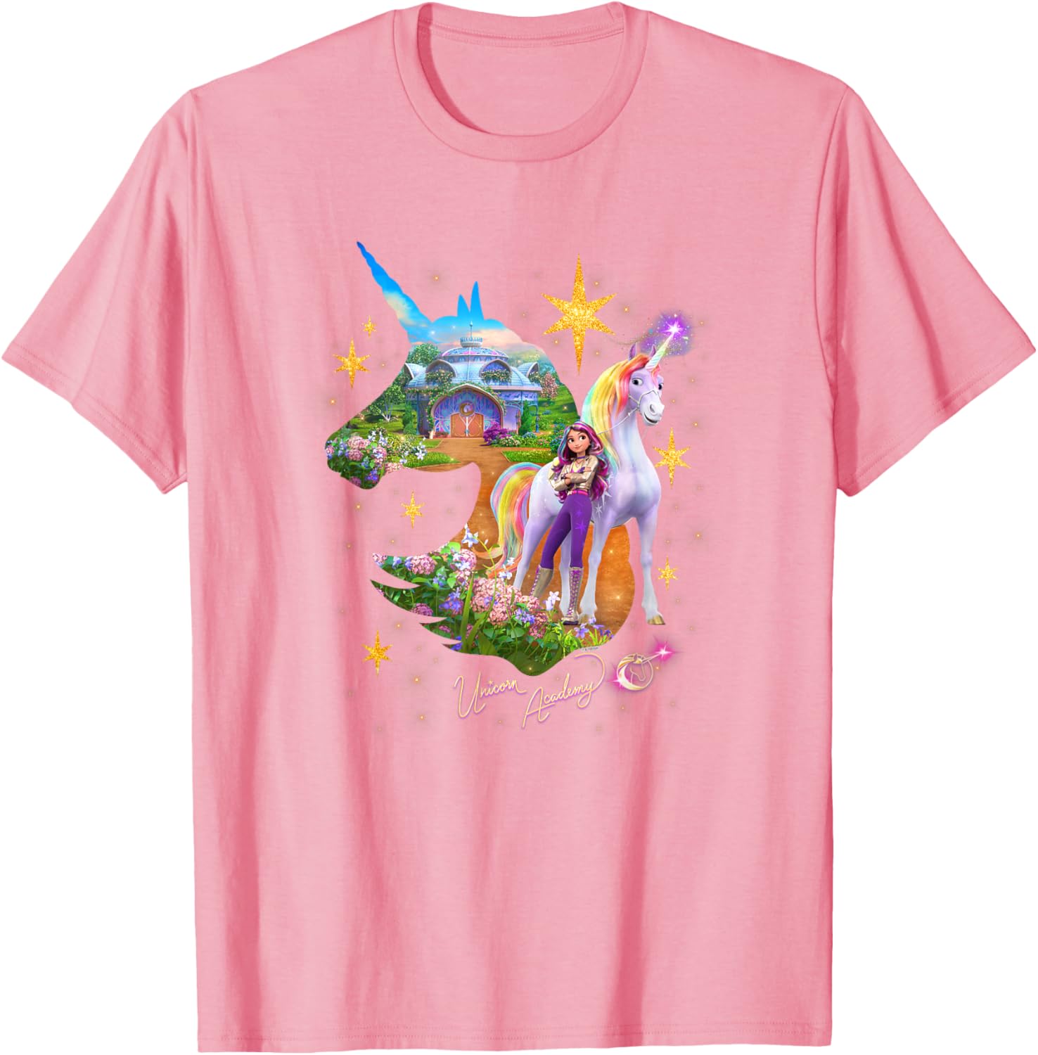 Unicorn Academy Sparkle Graphic Logo T-Shirt for Kids and Teens - 1