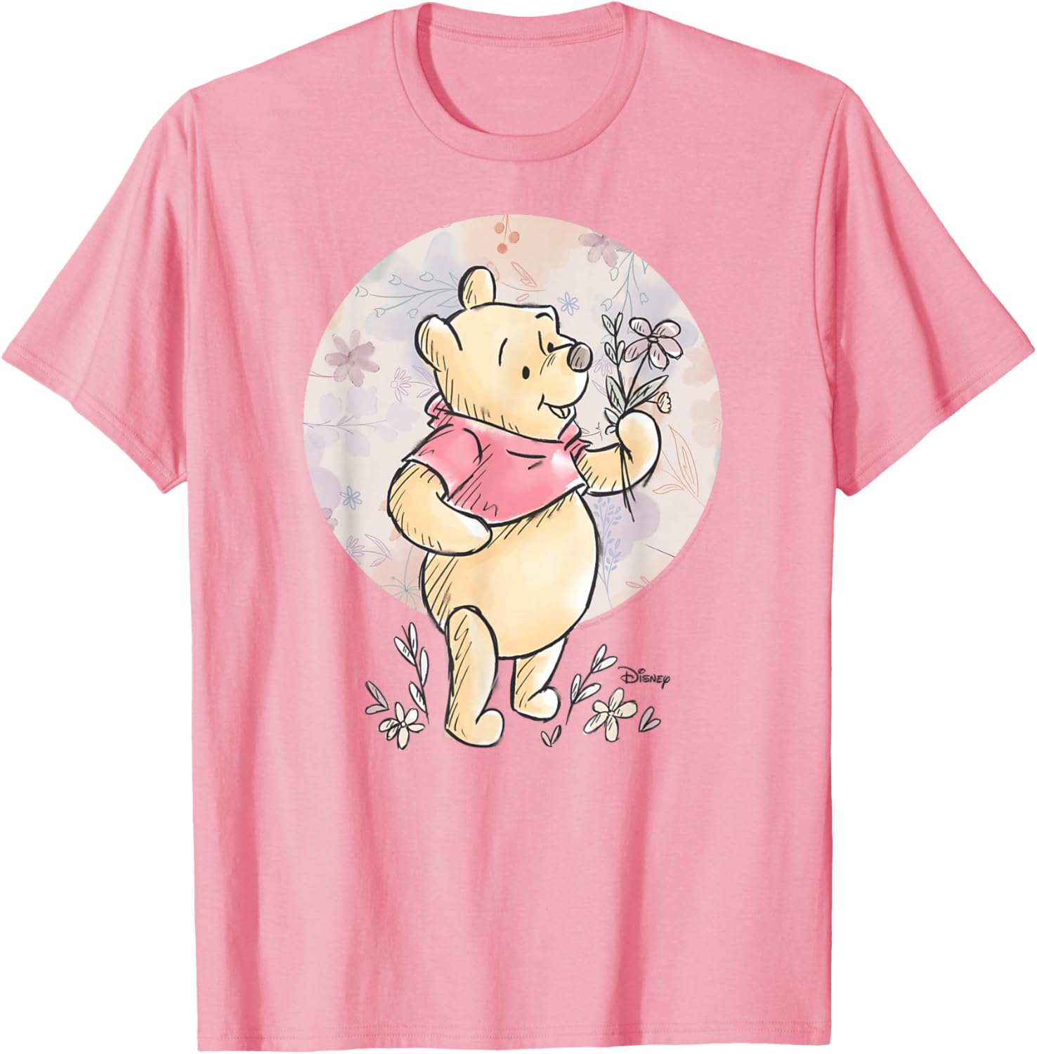 Floral Circle Winnie the Pooh T-Shirt for Kids and Adults, Cute Design - 4