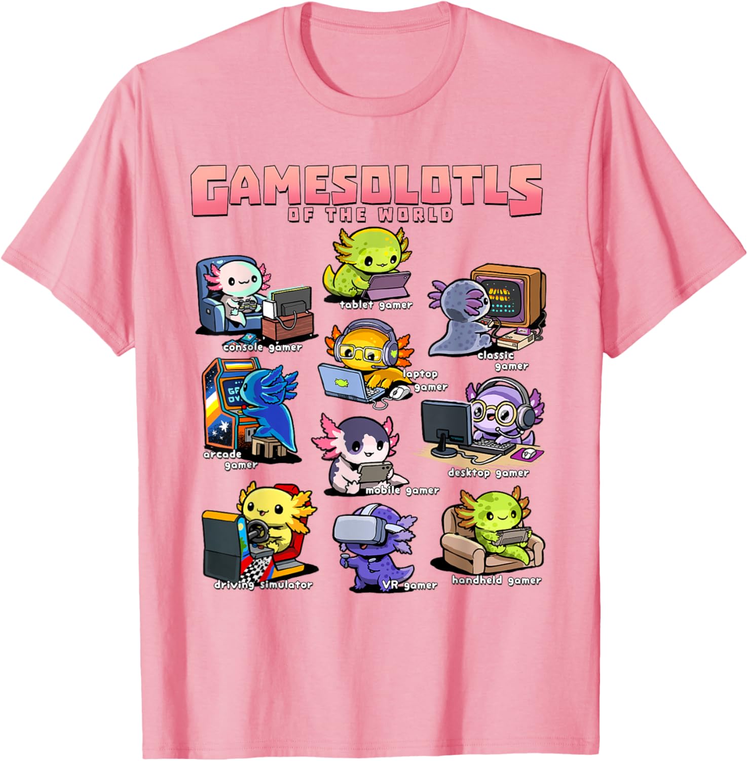 Diverse Gamer Axolotl Collection T-Shirt for Fun Game Lovers - 7