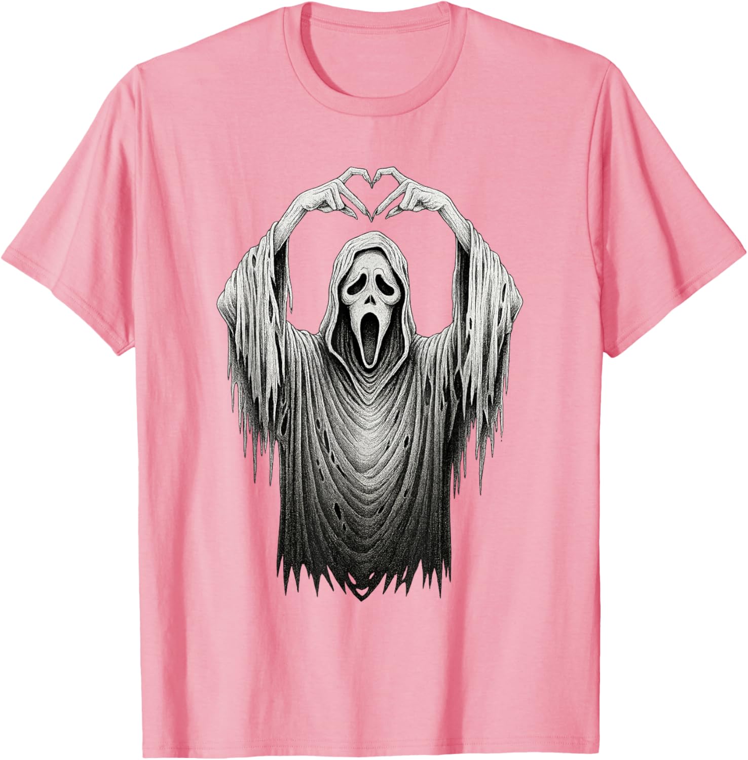 Vintage Ghost Face Heart Sign T-Shirt for Halloween Lovers - 1