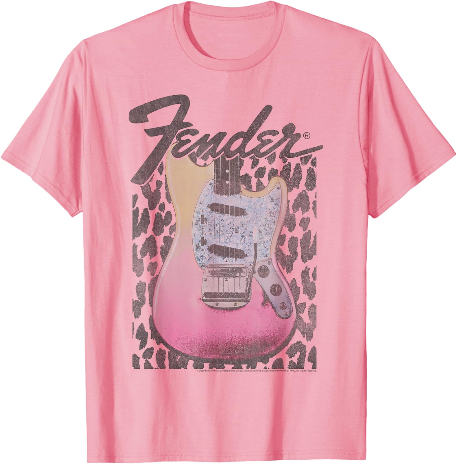 Fender Grunge Cheetah Print Electric Guitar T-Shirt for Music Lovers - 5