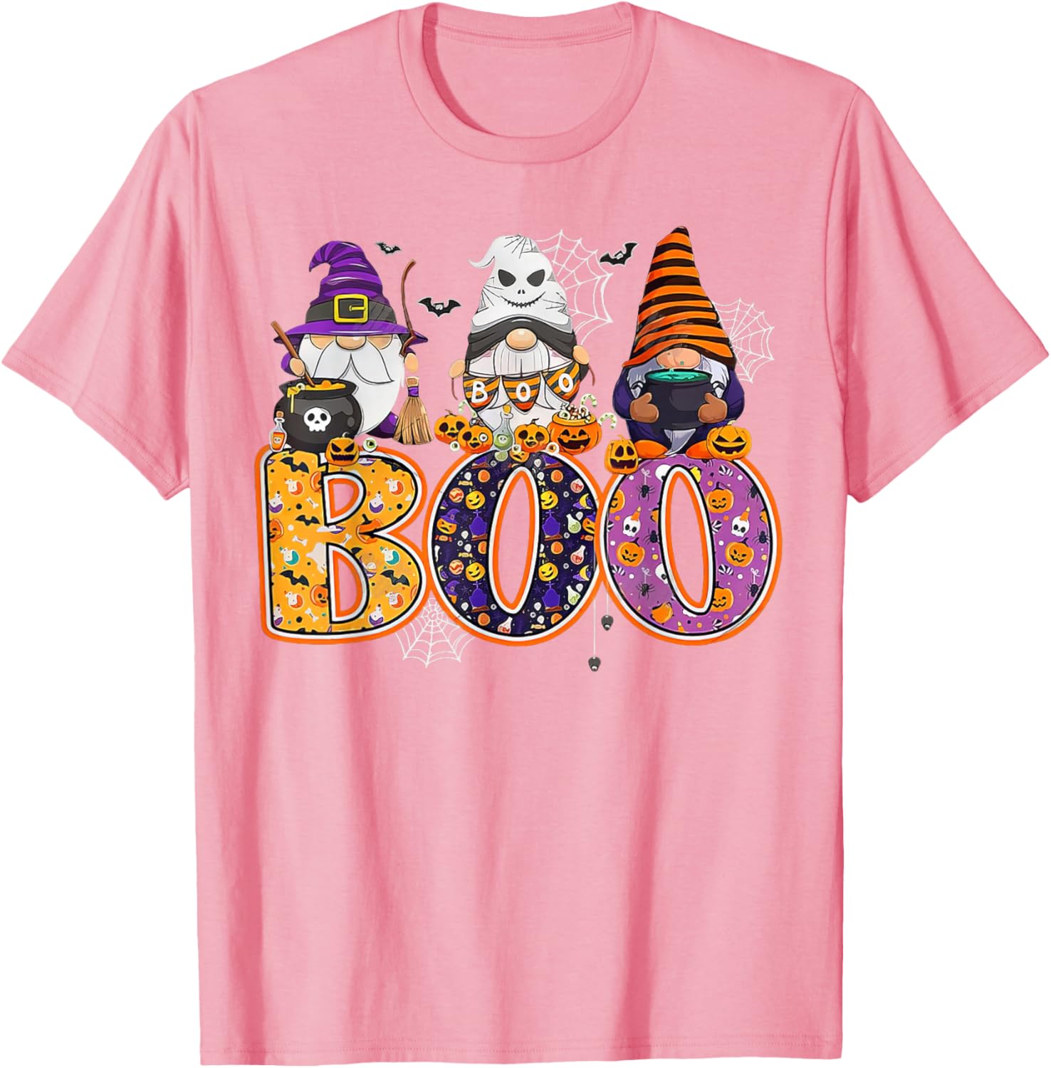 Funny Halloween Gnome T-Shirt with Boo Witch Pumpkins and Spiders - 3