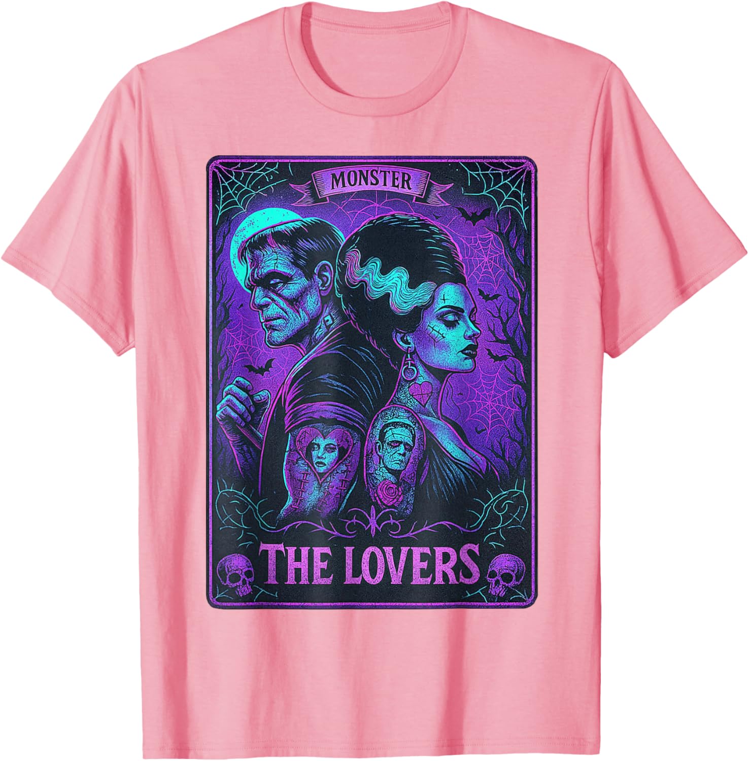 Monster Frankenstein and Bride Lovers Tarot Card T-Shirt for Fans - 18