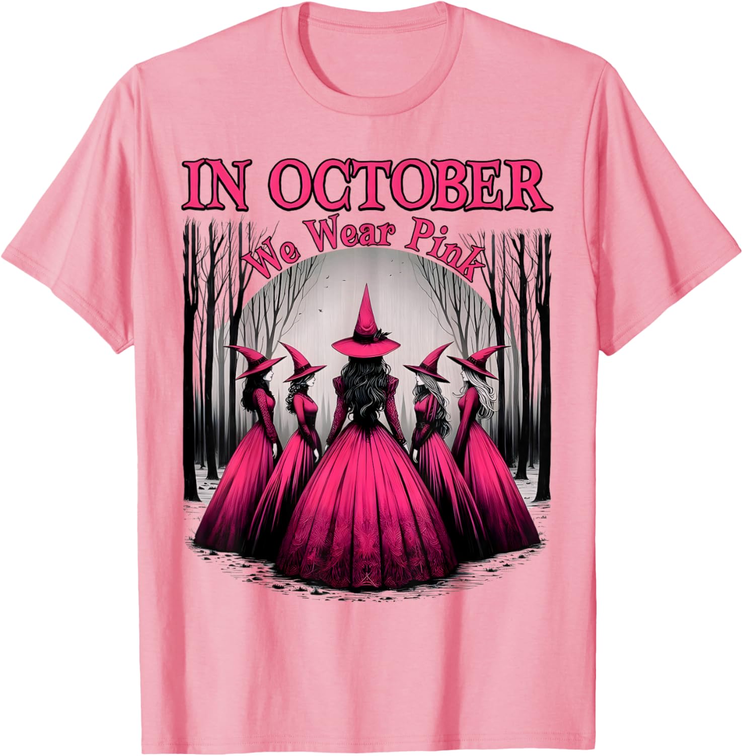 October We Wear Pink Witch T-Shirt for Breast Cancer Awareness Women - 5