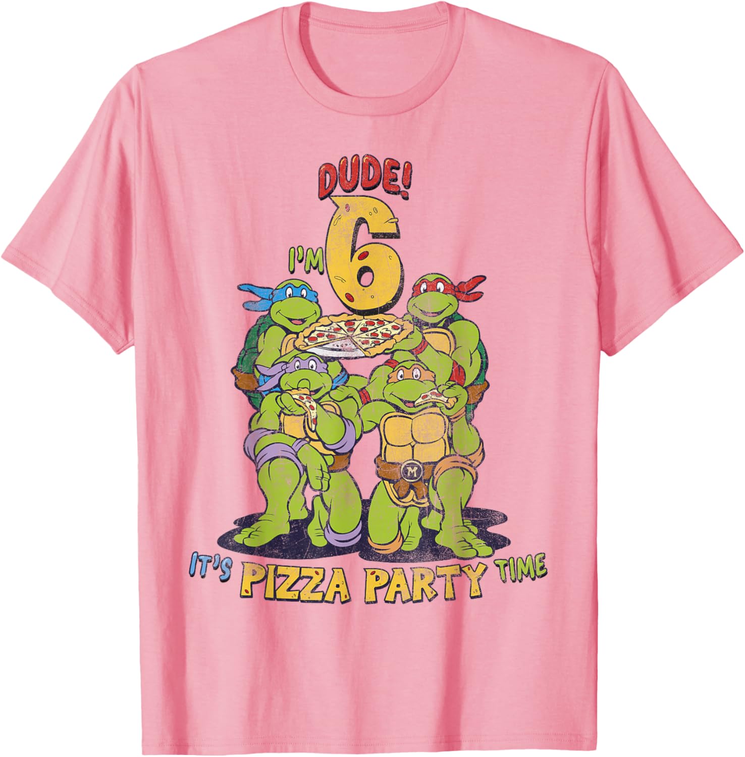 Cool TMNT I'm 6 Dude Pizza Birthday Party T-Shirt for Kids - 7
