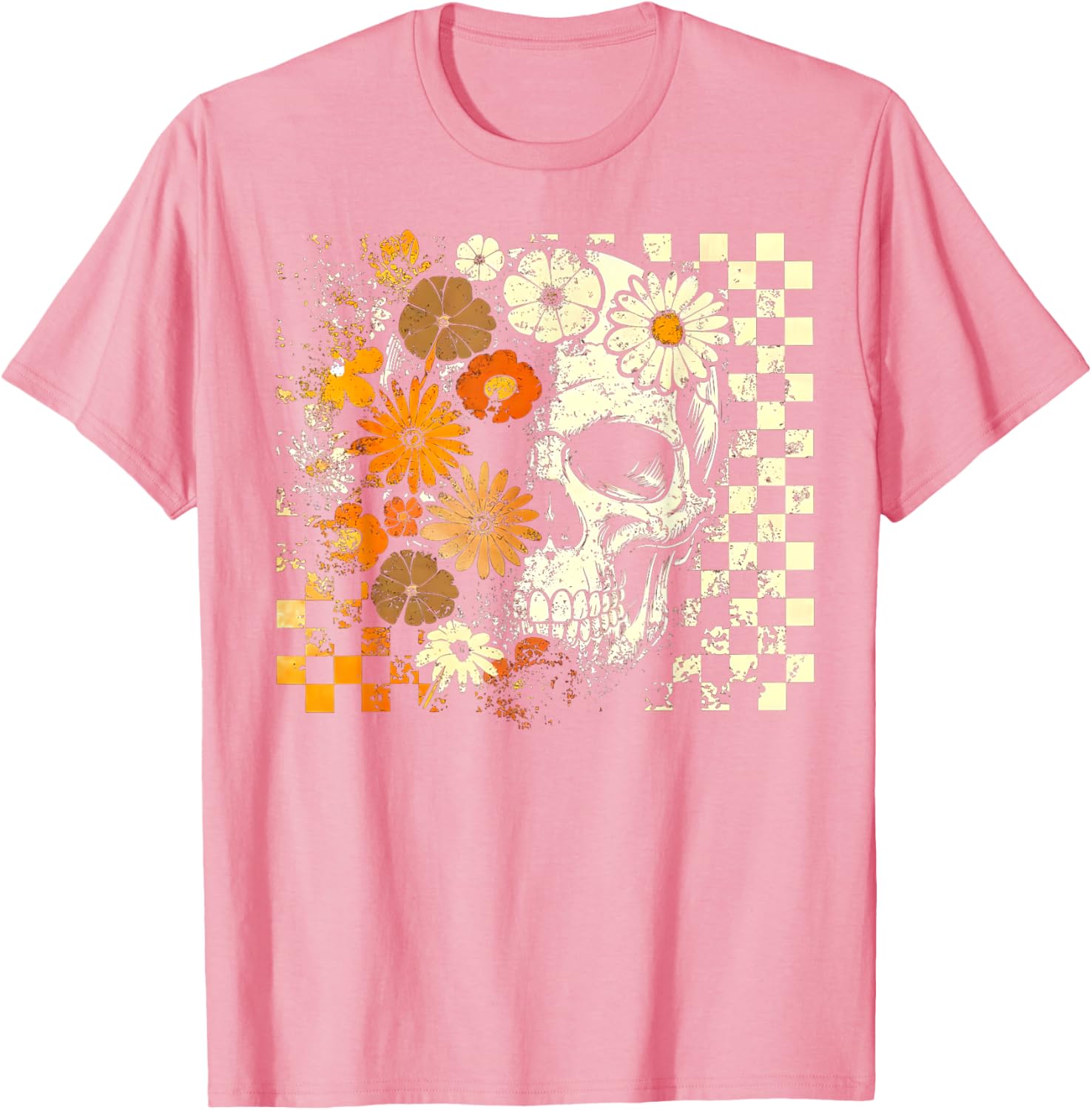 Boho Floral Skull Halloween T-Shirt for Girls and Women - Trendy Style - 2