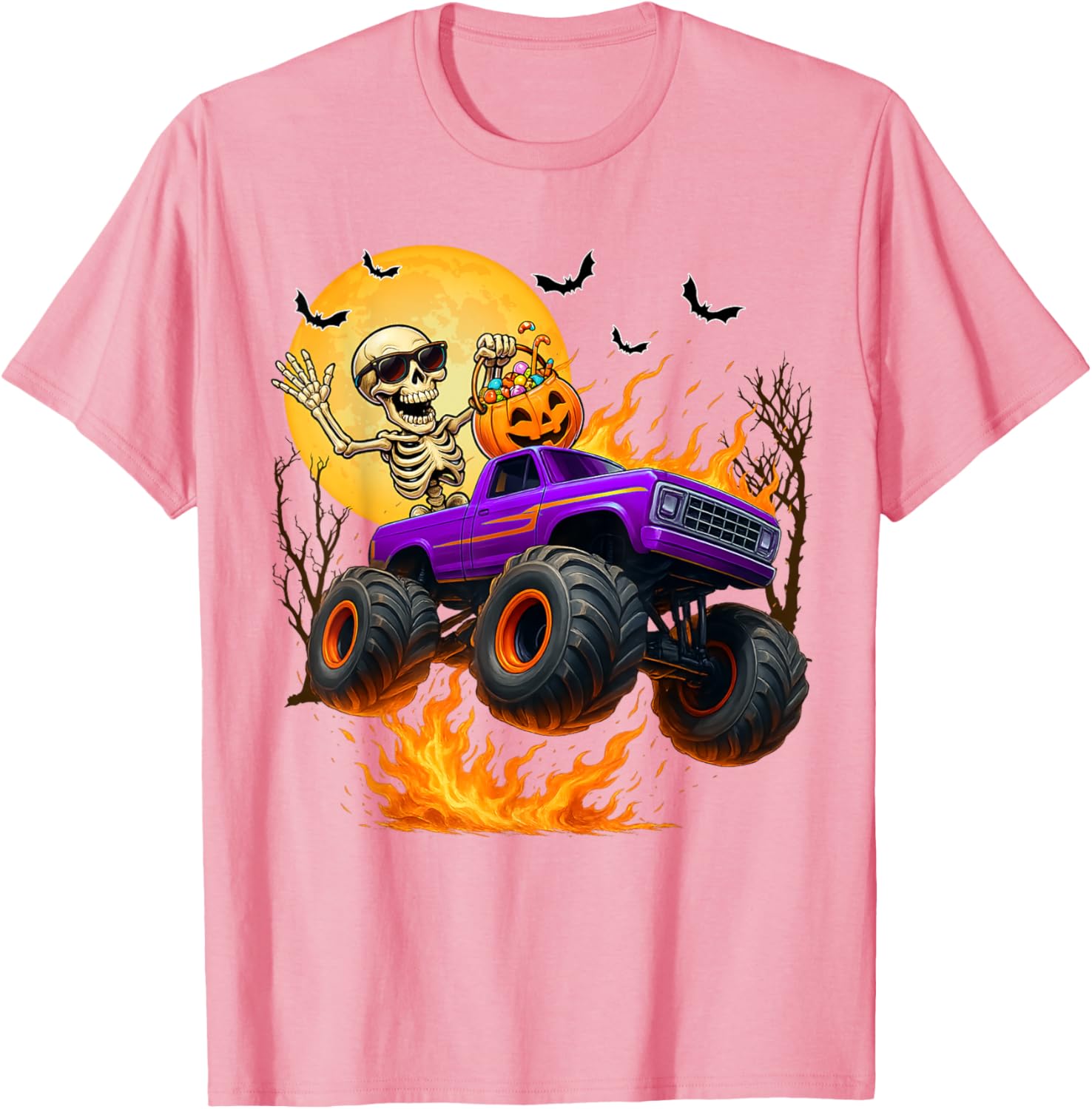 Spooky Skeleton Monster Truck Halloween T-Shirt for Boys Fun Outfit - 24