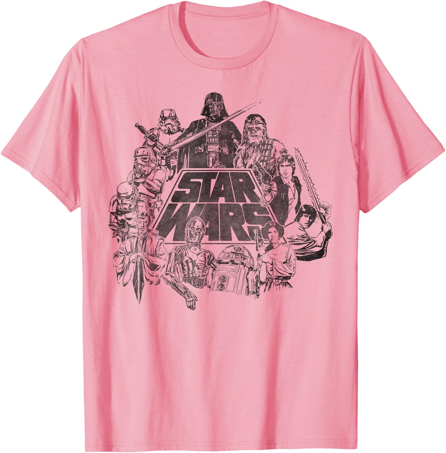 Star Wars Vintage Line Art T-Shirt Featuring Classic Characters - 8