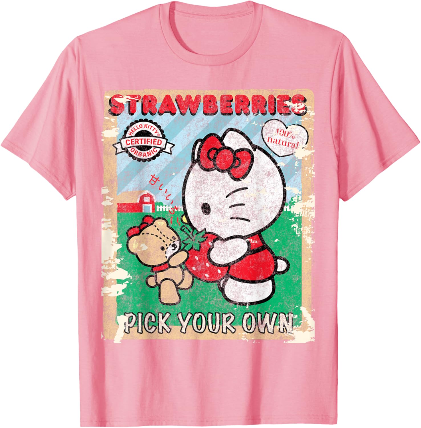 Cute Hello Kitty Strawberry Picking Farm T-Shirt for Kids and Adults - 8