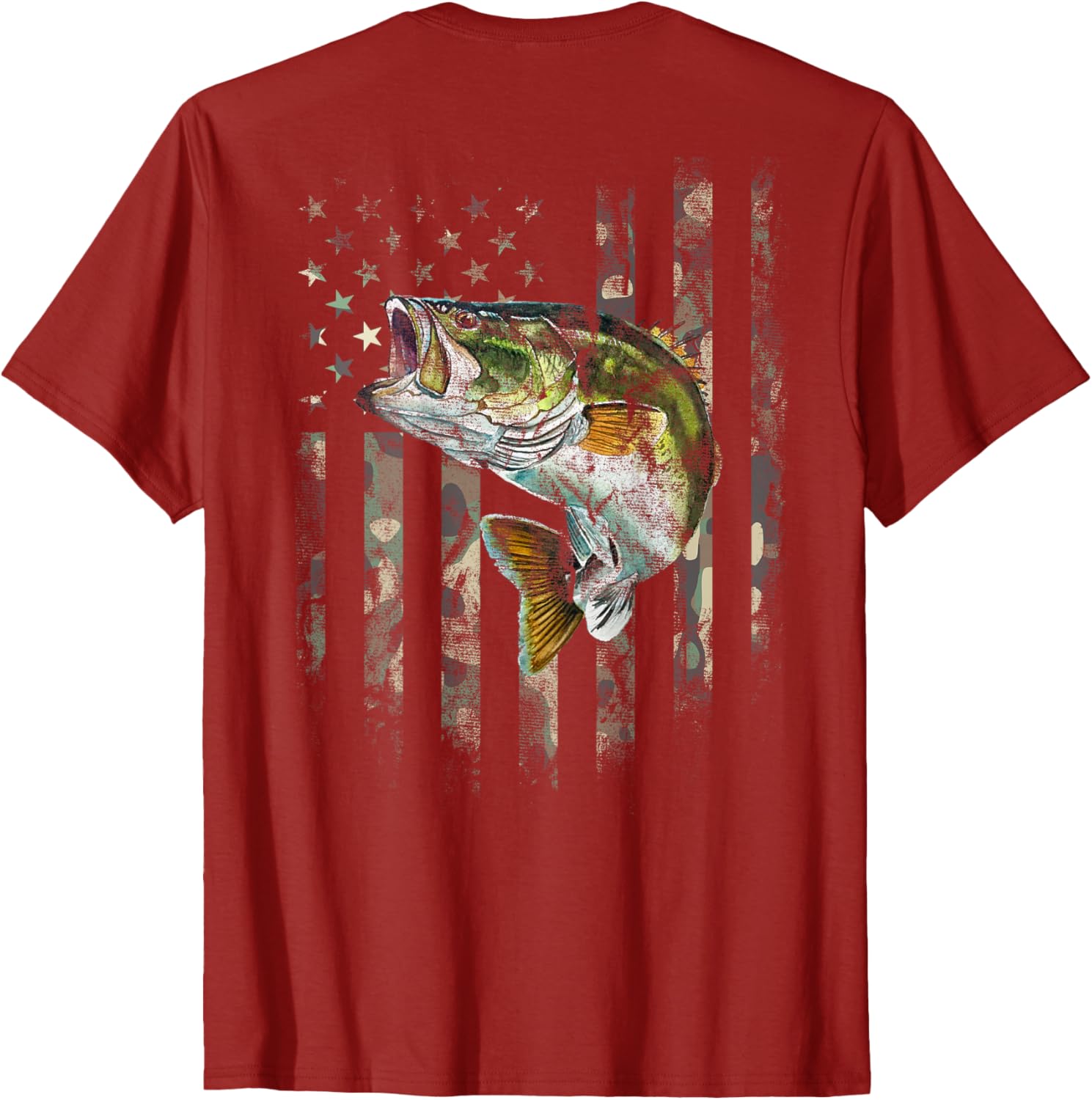 American Flag Camo Bass Fishing T-Shirt for Outdoor Enthusiasts - 13