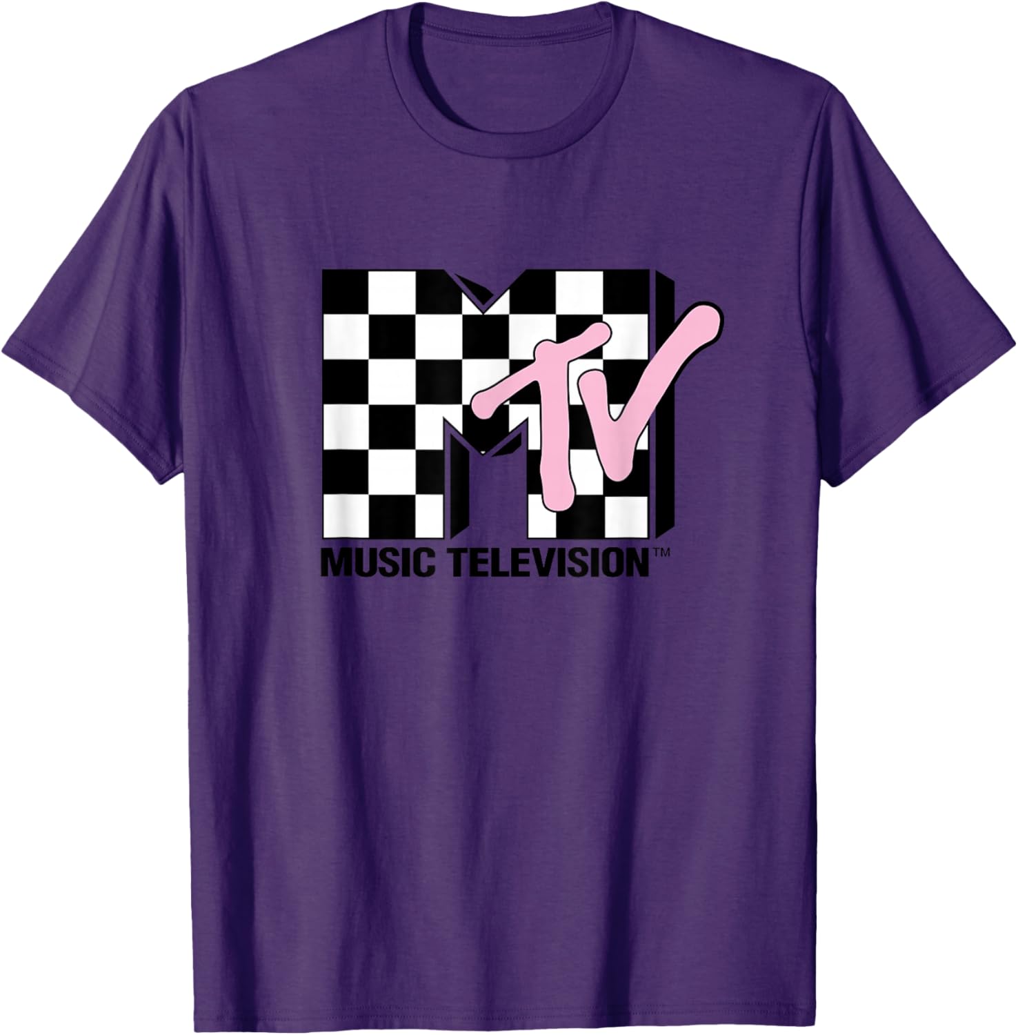 MTV Music Television Retro 80's Pink Neon Checkerboard Logo T-Shirt - 12