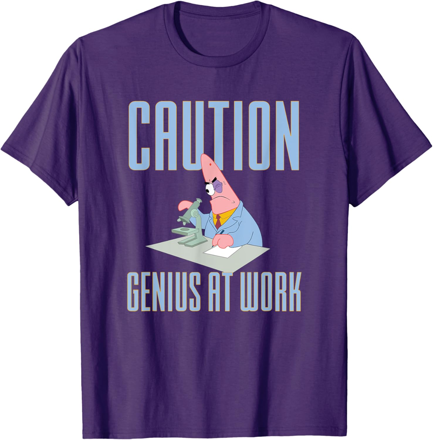 Mademark SpongeBob Patrick Star Caution Genius at Work T-Shirt for Fans - 11