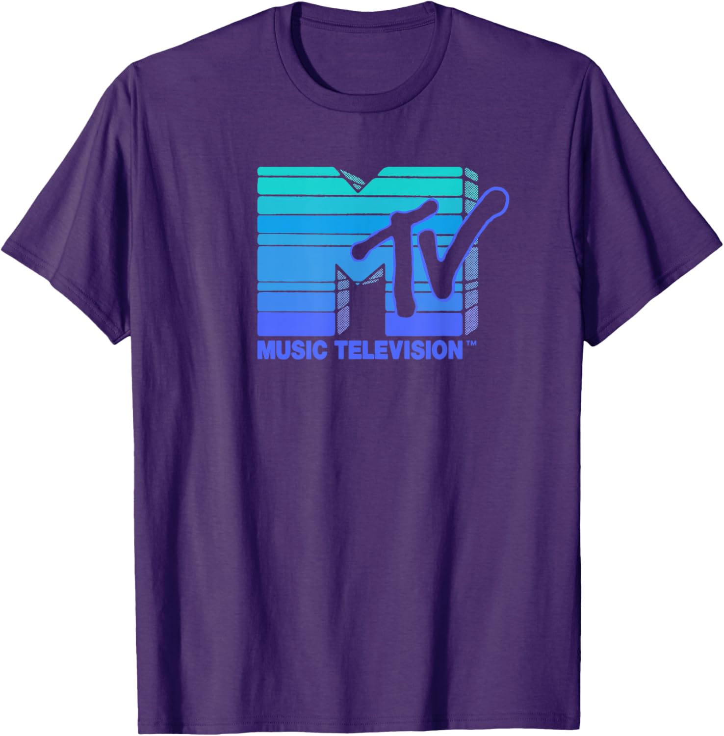 Mademark x MTV Vintage Hand Drawn Blue Vapor Wave Sun Stripes T-Shirt - 3