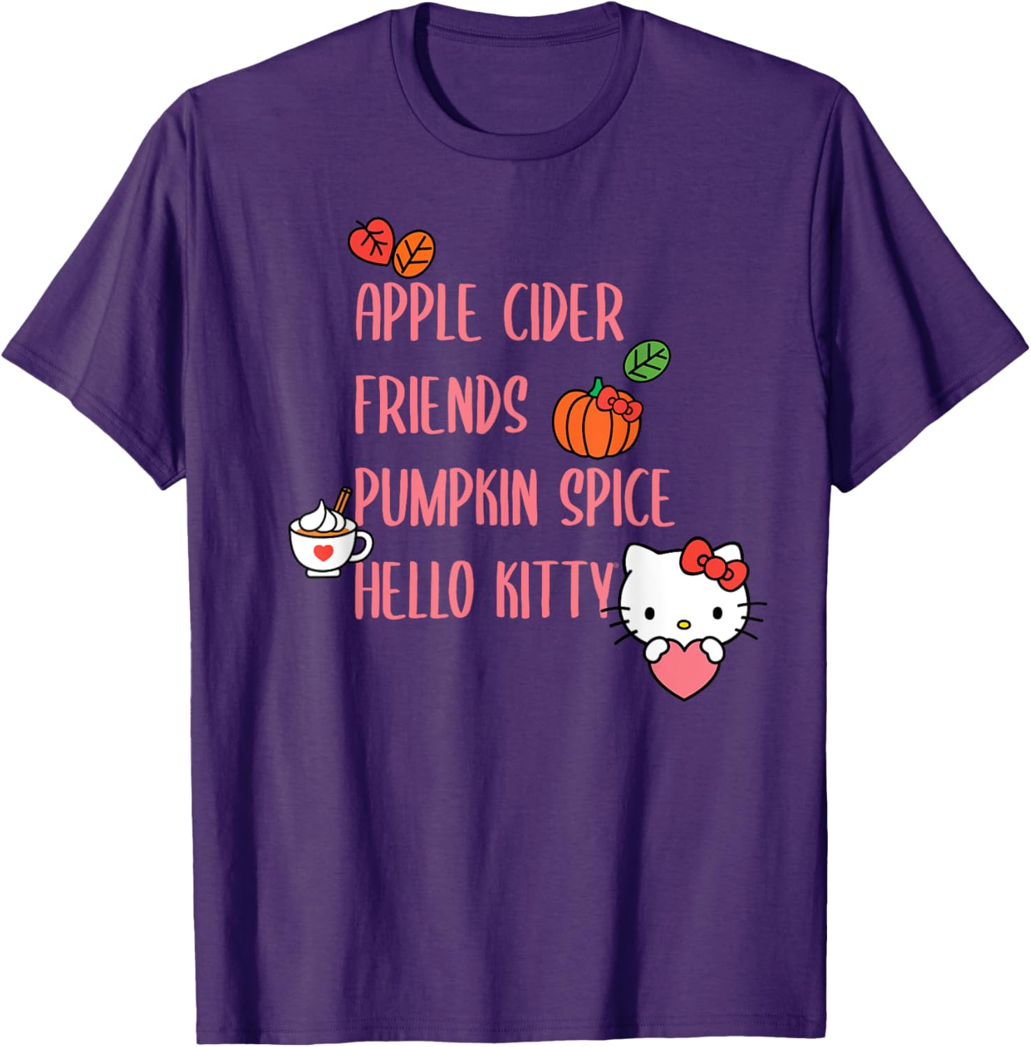 Cute Apple Cider Friends Pumpkin Spice Hello Kitty T-Shirt for Fall Fun - 13