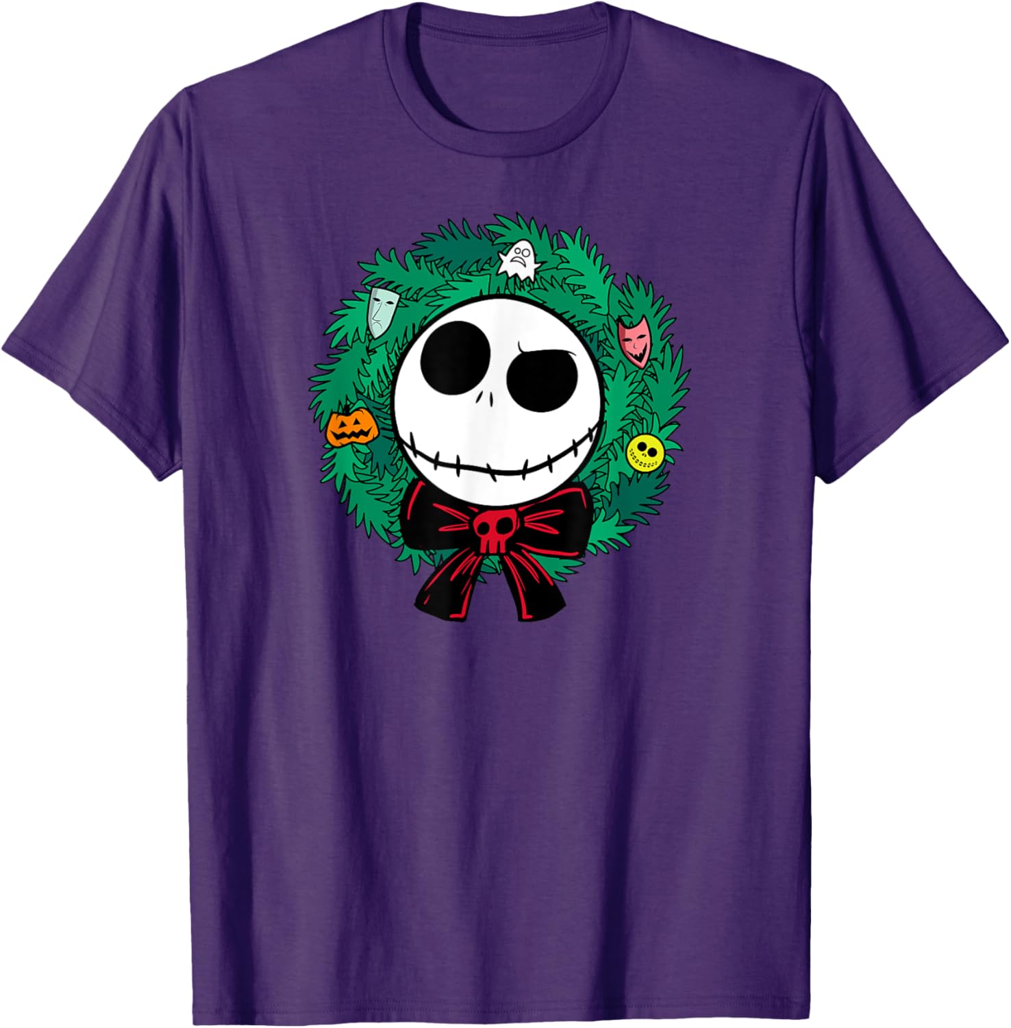Festive Men's Nightmare Before Christmas Blue Wreath T-Shirt, Small - 4