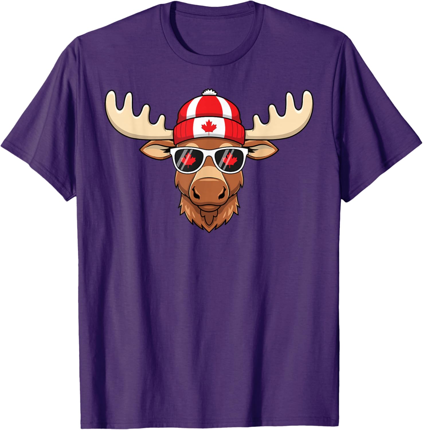 Canada Day Moose Sunglasses T-Shirt with Maple Leaf and Flag Design - 13