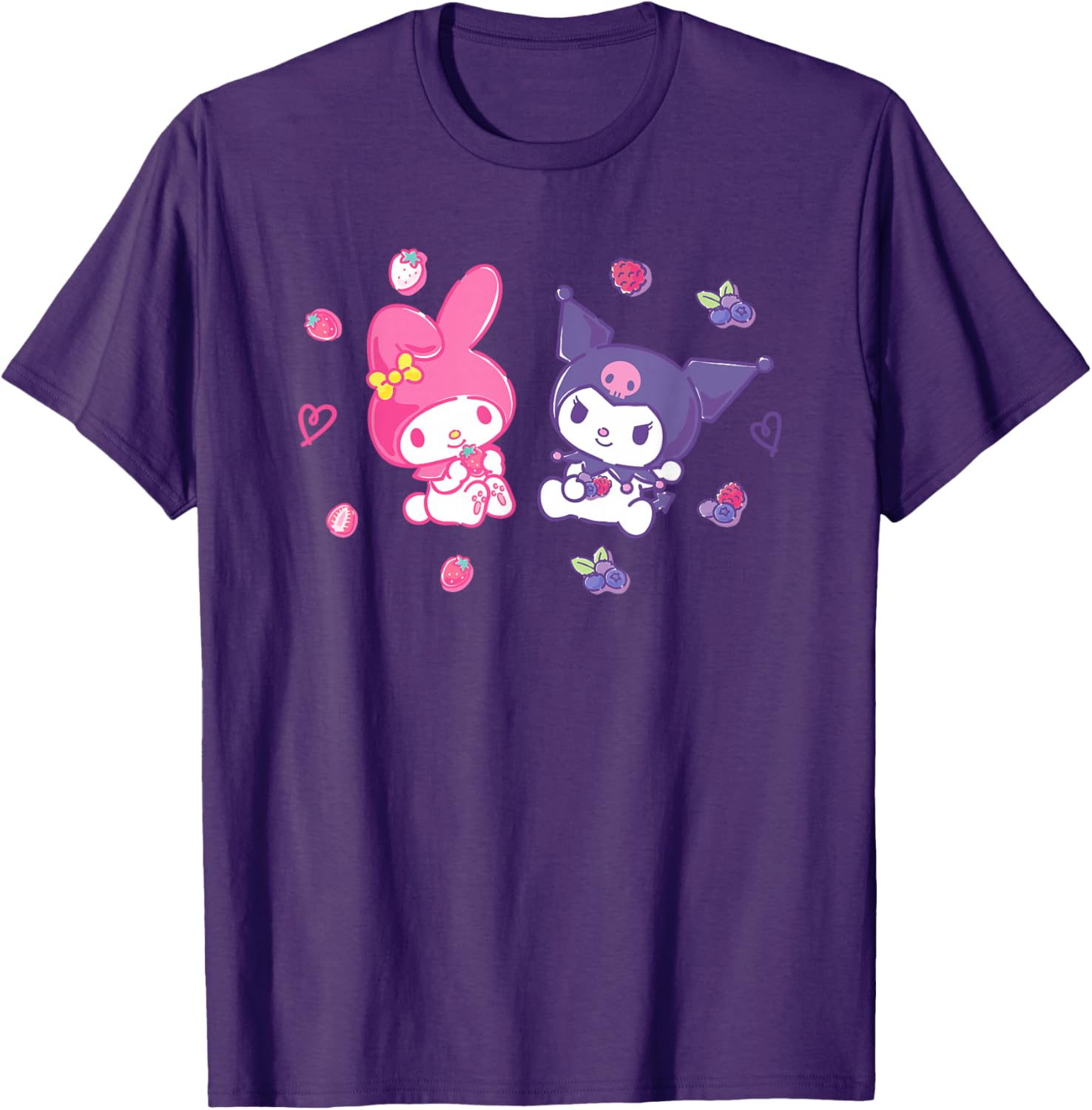 Sanrio Kuromi and My Melody Berry T-Shirt for Kids, Small Black Design - 17
