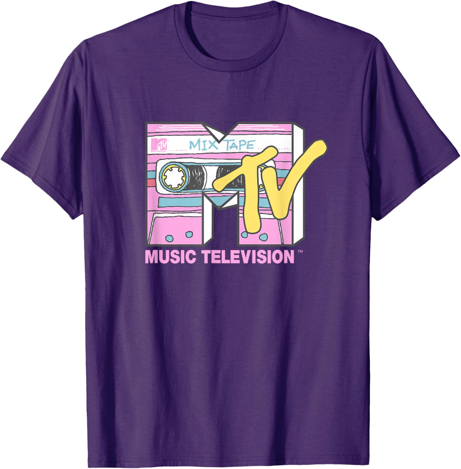 MTV Retro Neon Mix Tape T-Shirt Vintage Cassette Sketch Style - 13