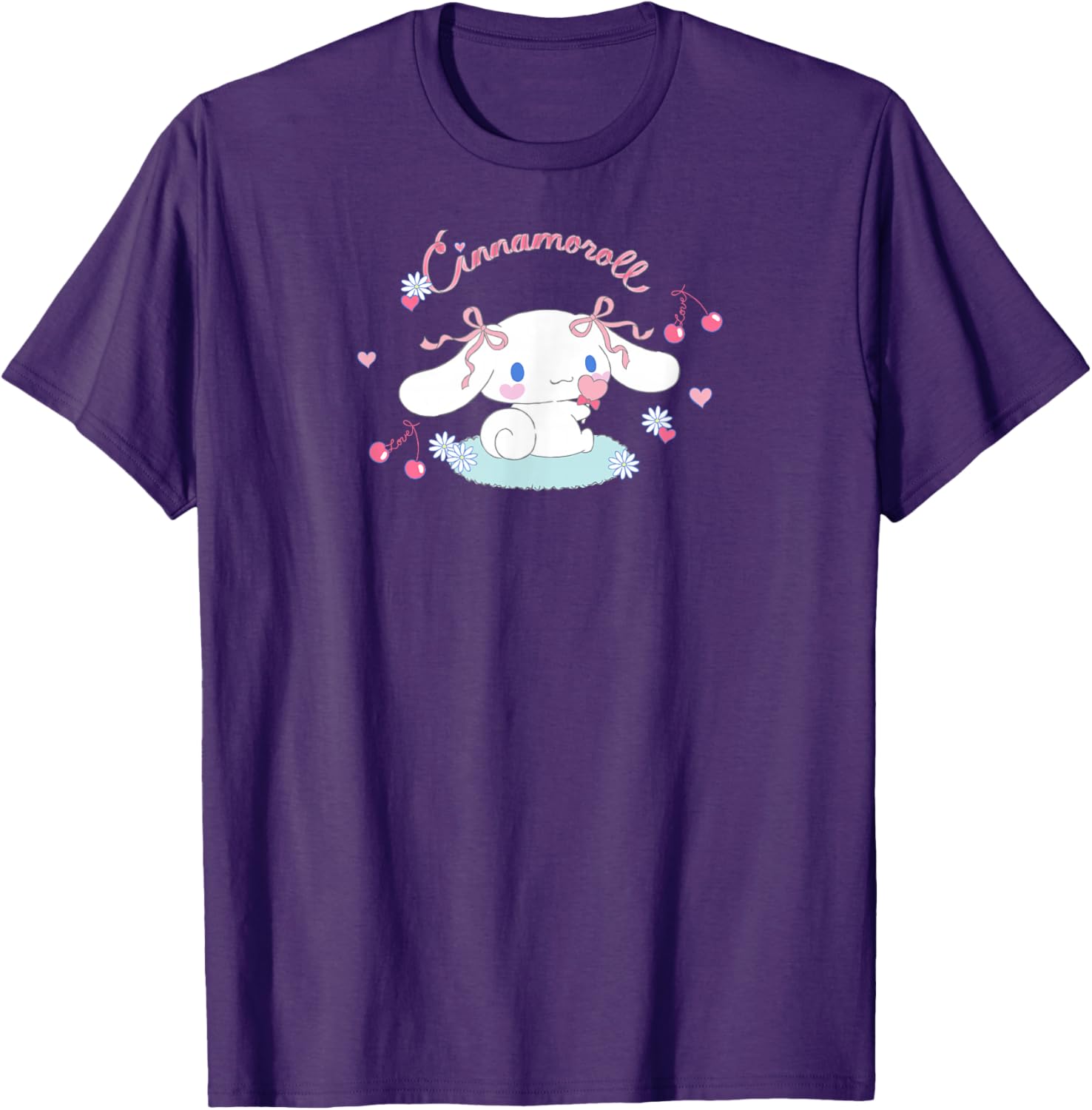 Cute SANRIO Cinnamoroll Cherry Love T-Shirt for All Seasons - White Small - 16