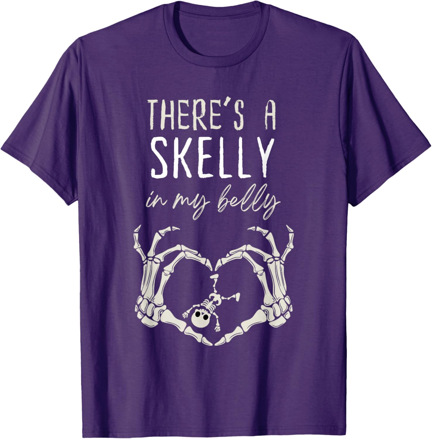 Funny Skeleton Skelly in My Belly Pregnant Halloween T-Shirt for Moms - 1