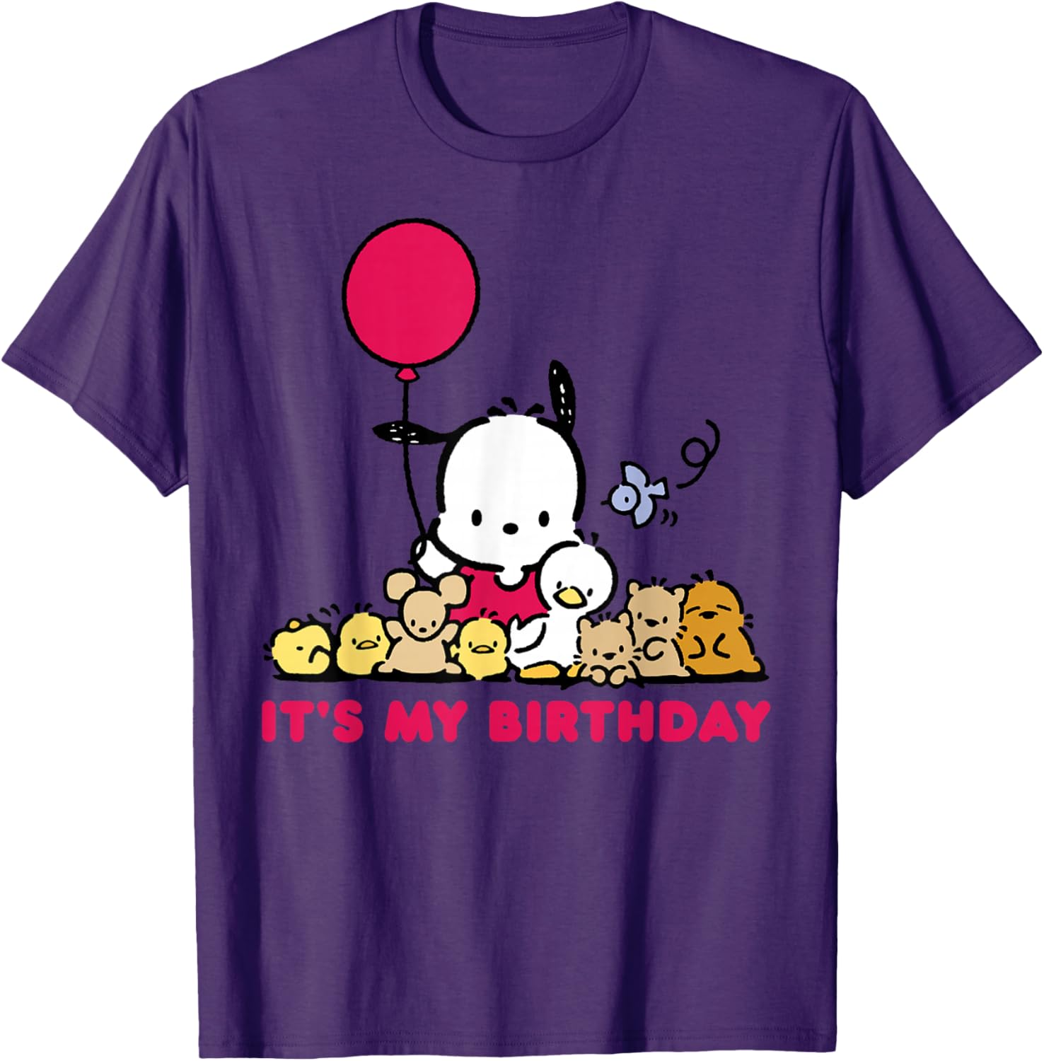 Pochacco Birthday T-Shirt for Adults, Grey Short Sleeve Classic Fit - 14