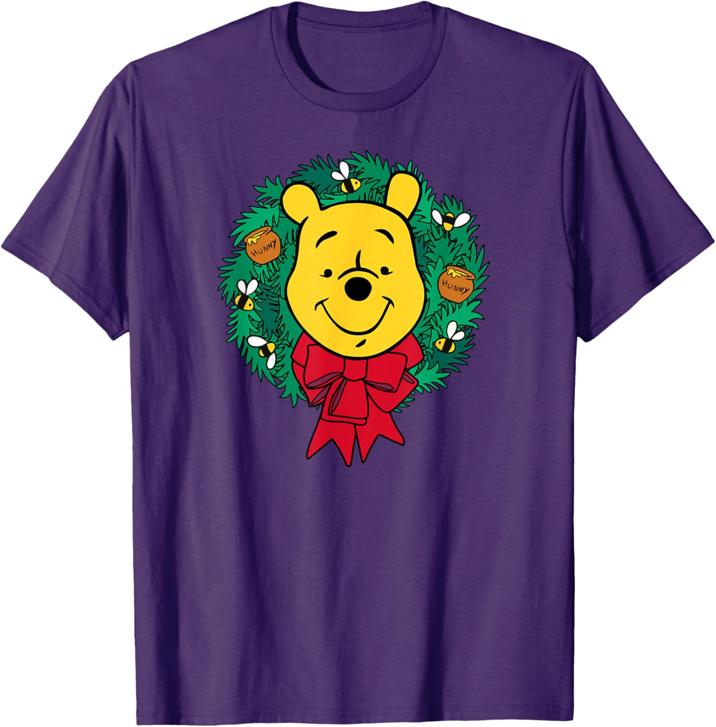 Festive Winnie the Pooh Christmas Wreath T-Shirt for Men, Blue, Small - 6