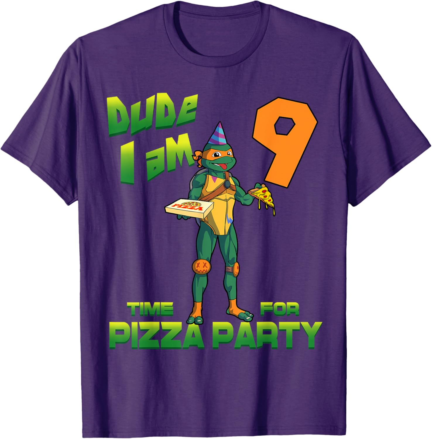 Fun Michelangelo Pizza Birthday Party T-Shirt for 9 Year Olds - 7
