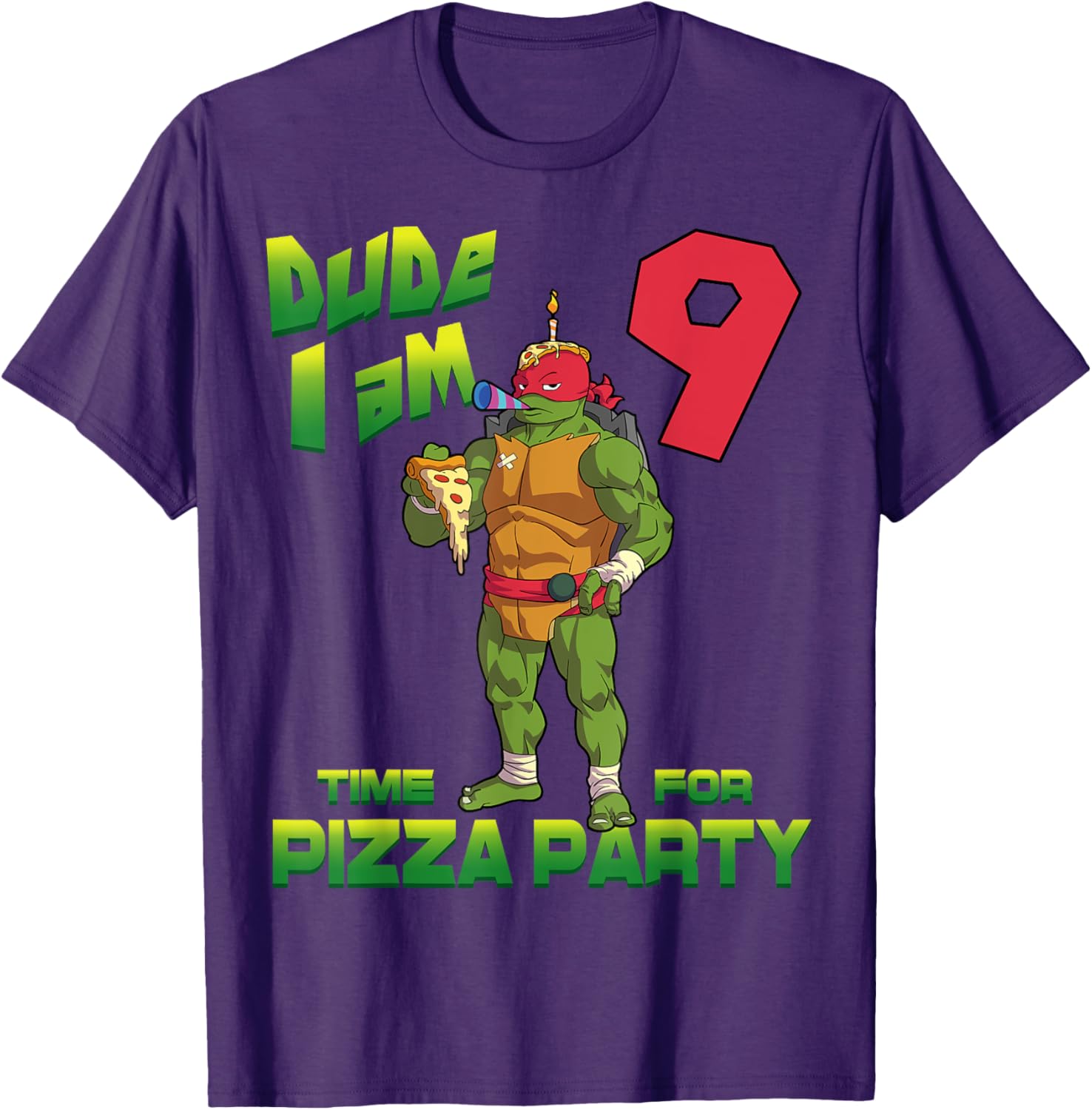 Raphael Pizza Birthday T-Shirt for 9 Year Olds - TMNT Party Gear - 2