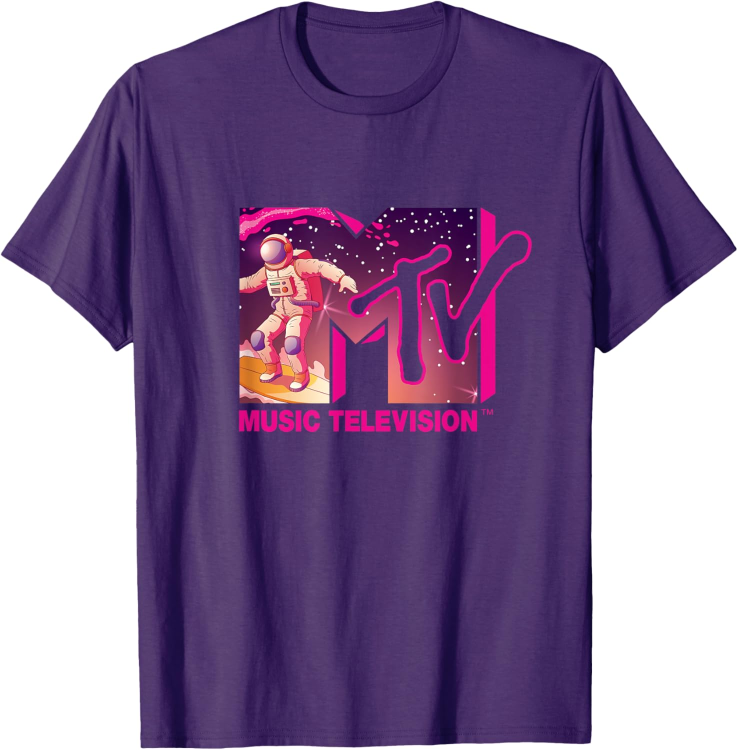 Mademark x MTV Surfing Astronaut Space T-Shirt - Official MTV Logo Tee - 5