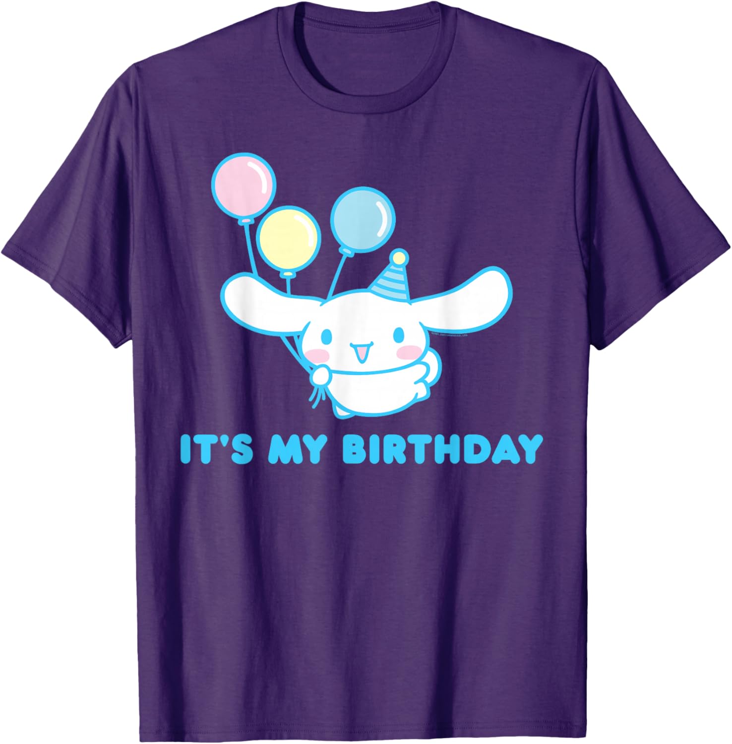 Sanrio Cinnamoroll Birthday T-Shirt for Adults - Blue Crew Neck Short Sleeve - 15