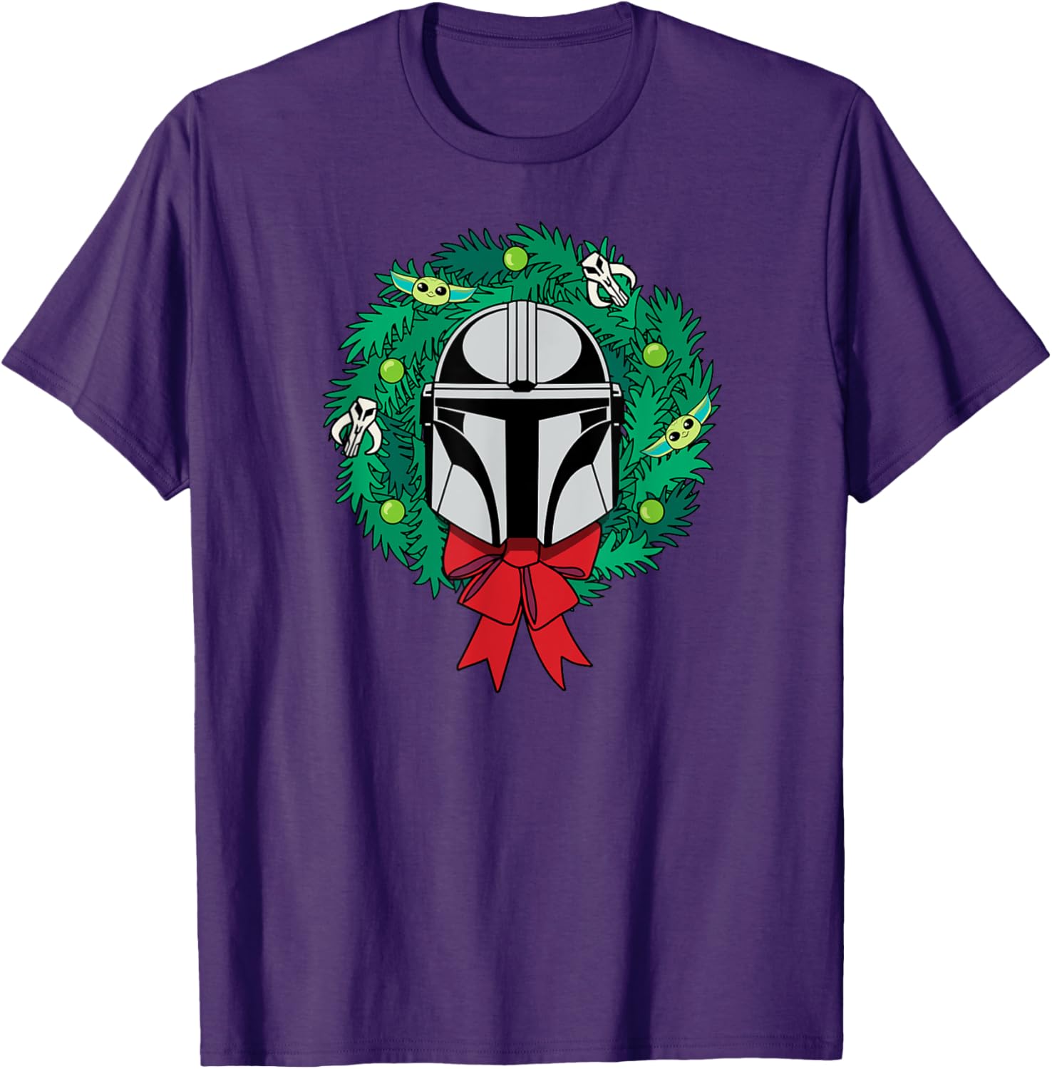 Mandalorian Helmet Christmas Wreath T-Shirt for Holiday Cheer - 7