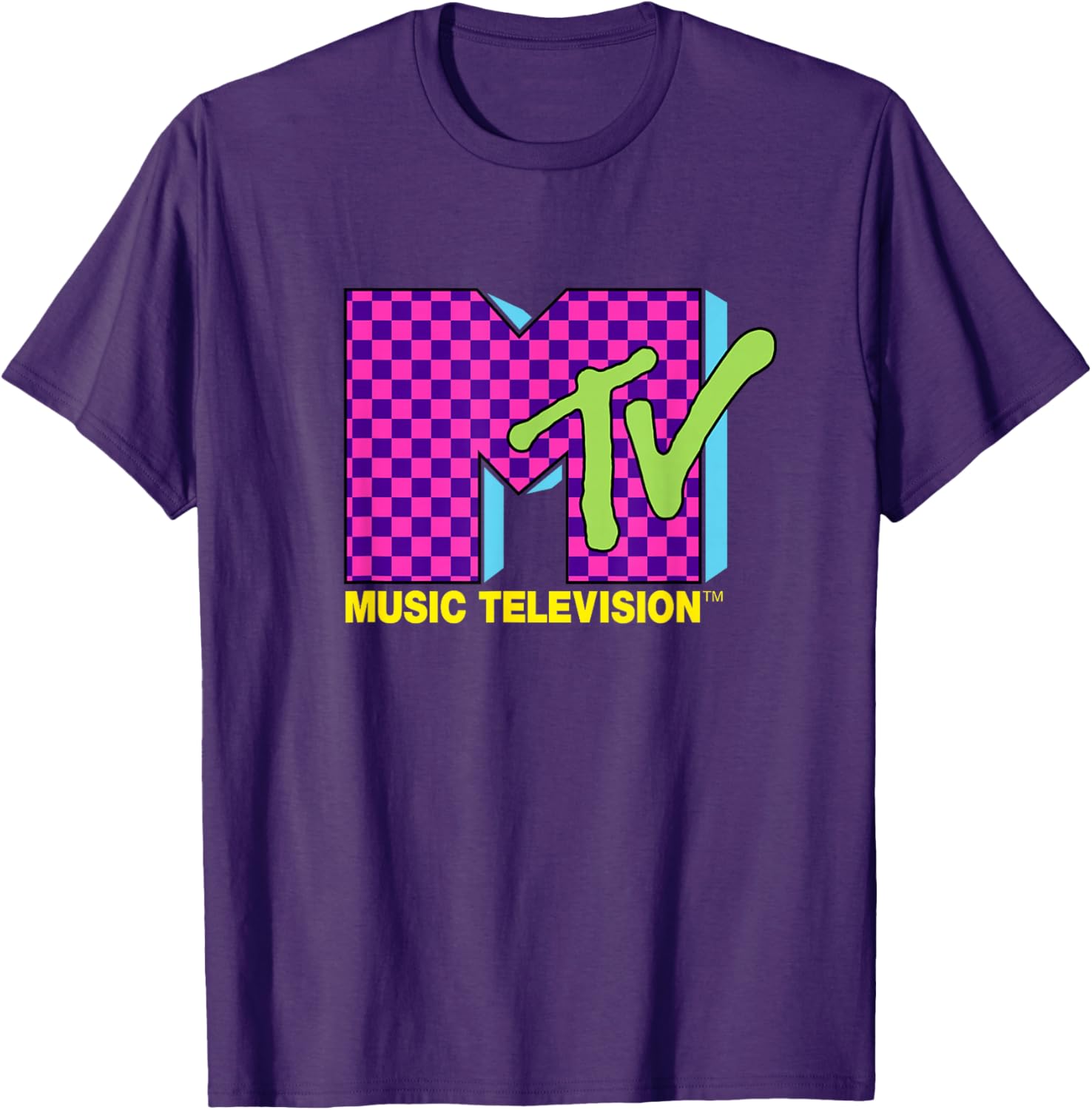 MTV Retro 80s Neon Pink Checkerboard Logo T-Shirt for Trendy Style - 9