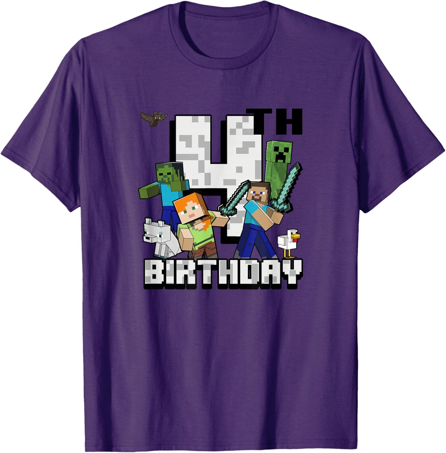 Minecraft Group Shot Happy 4th Birthday T-Shirt for Kids' Celebration - 2