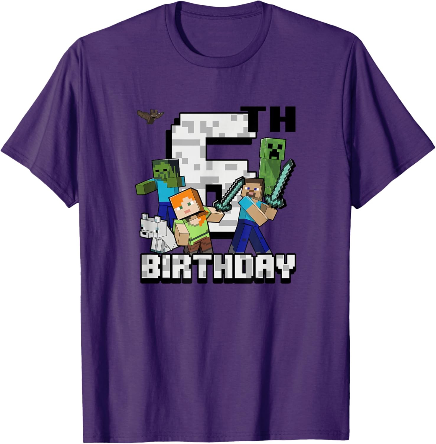 Minecraft Group Shot Happy 6th Birthday T-Shirt for Kids Fun Gift - 3
