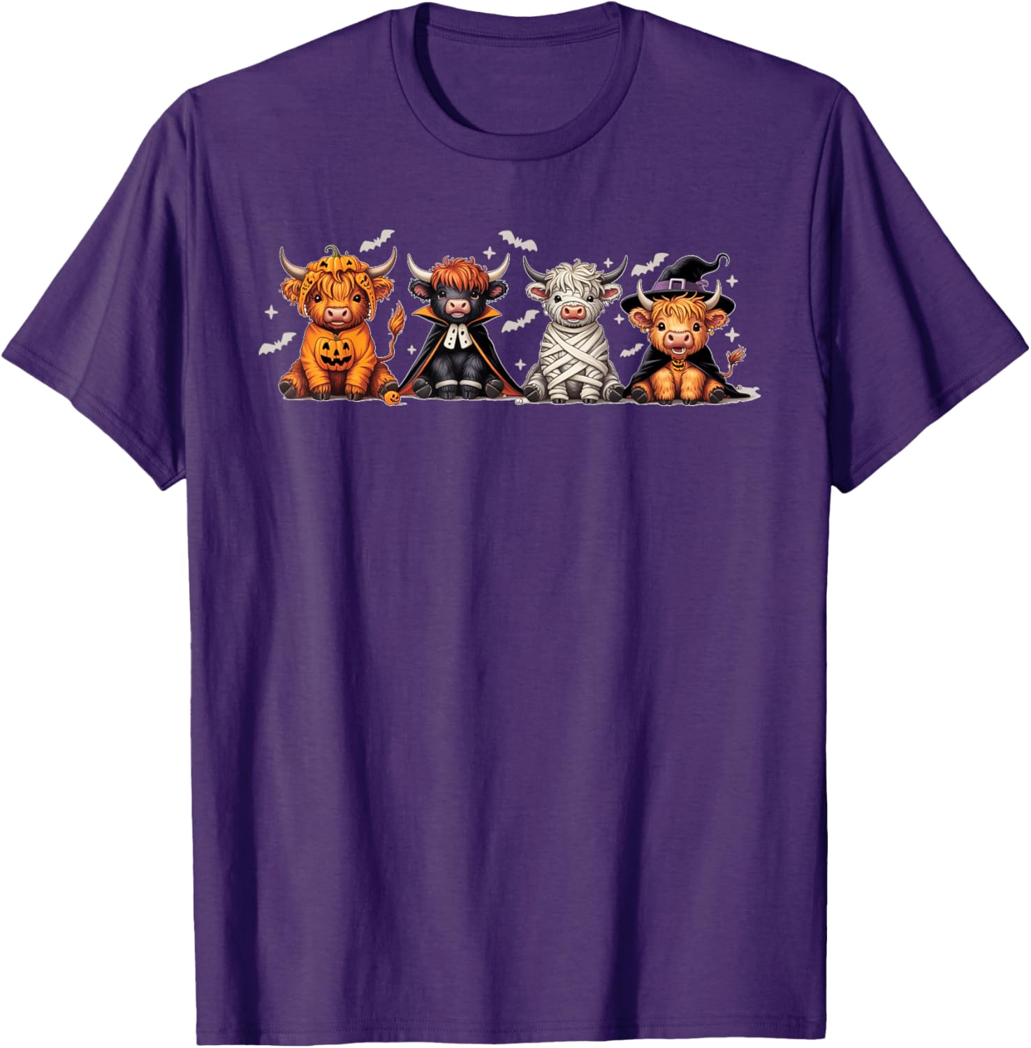 Spooky Halloween Highland Cow Cross Stitch T-Shirt for Festive Fun - 1