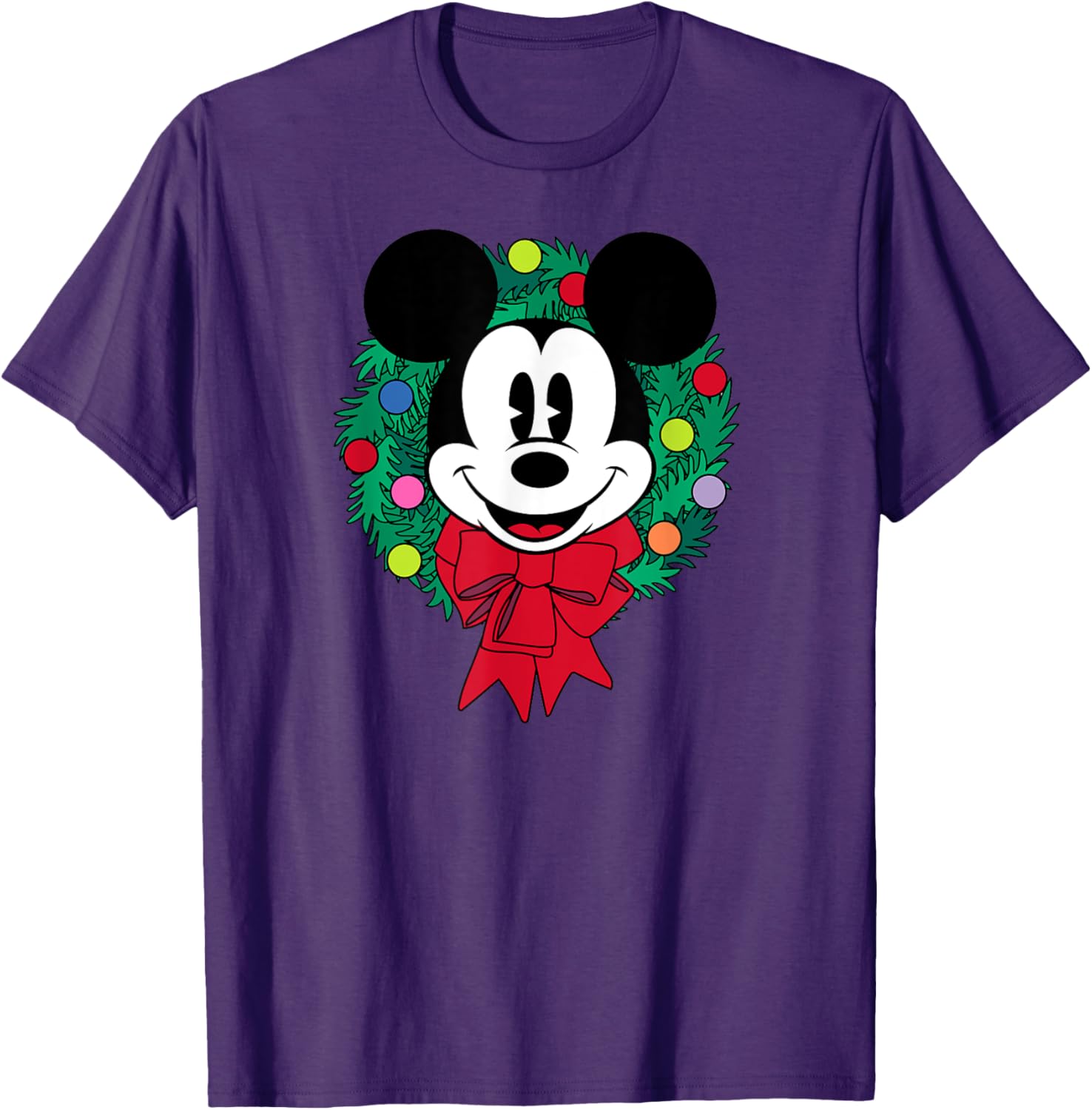 Festive Mickey Mouse Christmas Wreath T-Shirt for Men, Blue Small - 6