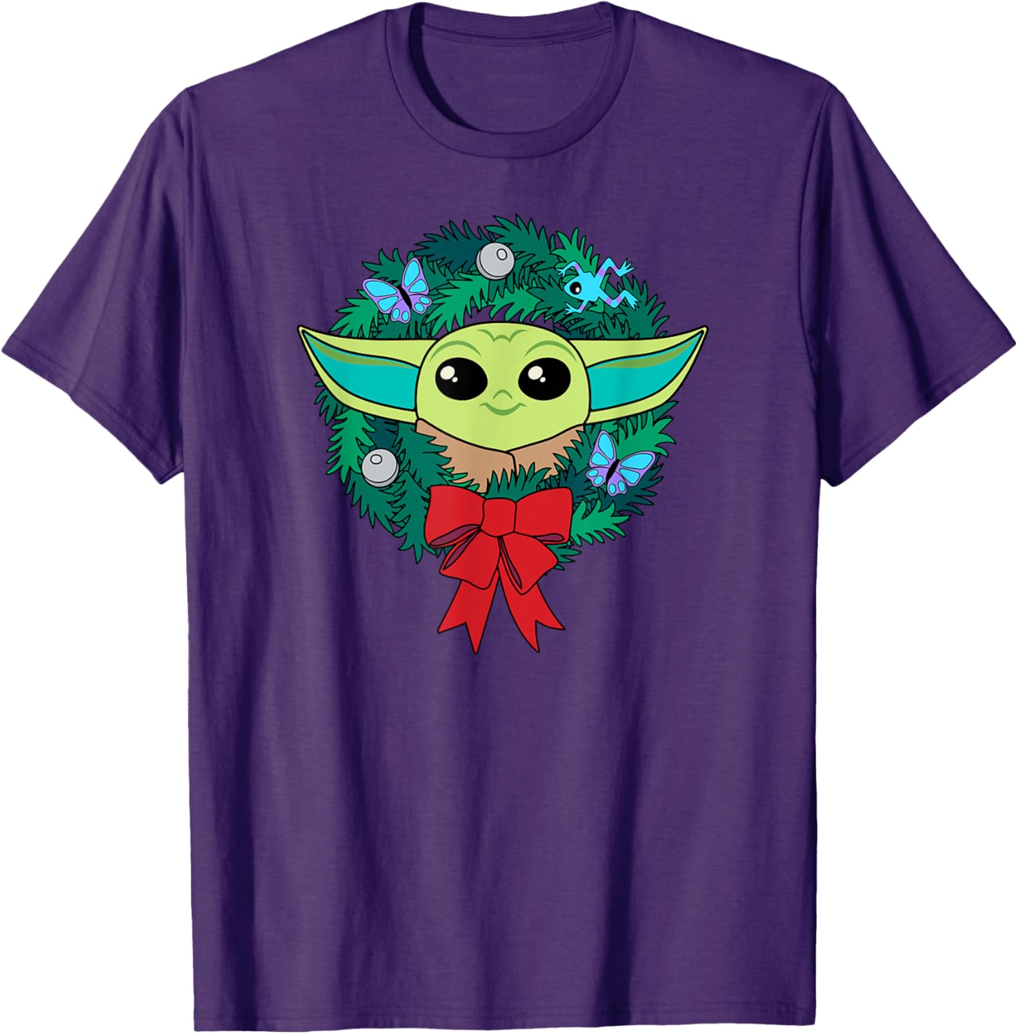 Mandalorian Grogu Holiday Wreath T-Shirt for Festive Fans - 5