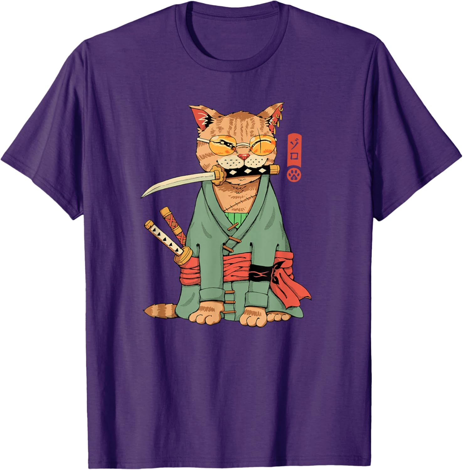 Cool Zoro Cat Warrior T-Shirt for Cat Lovers - Fun Cartoon Design - 20