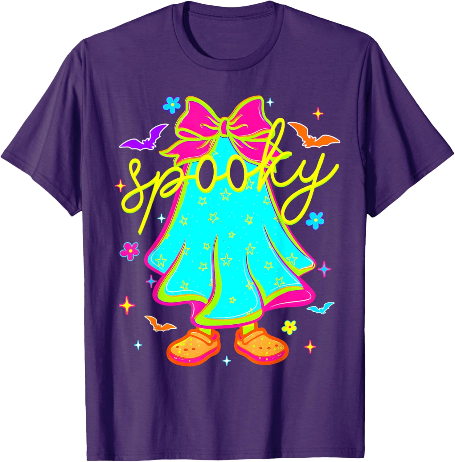 Colorful Ghost Bow T-Shirt for Women - Fun Halloween Apparel - 2