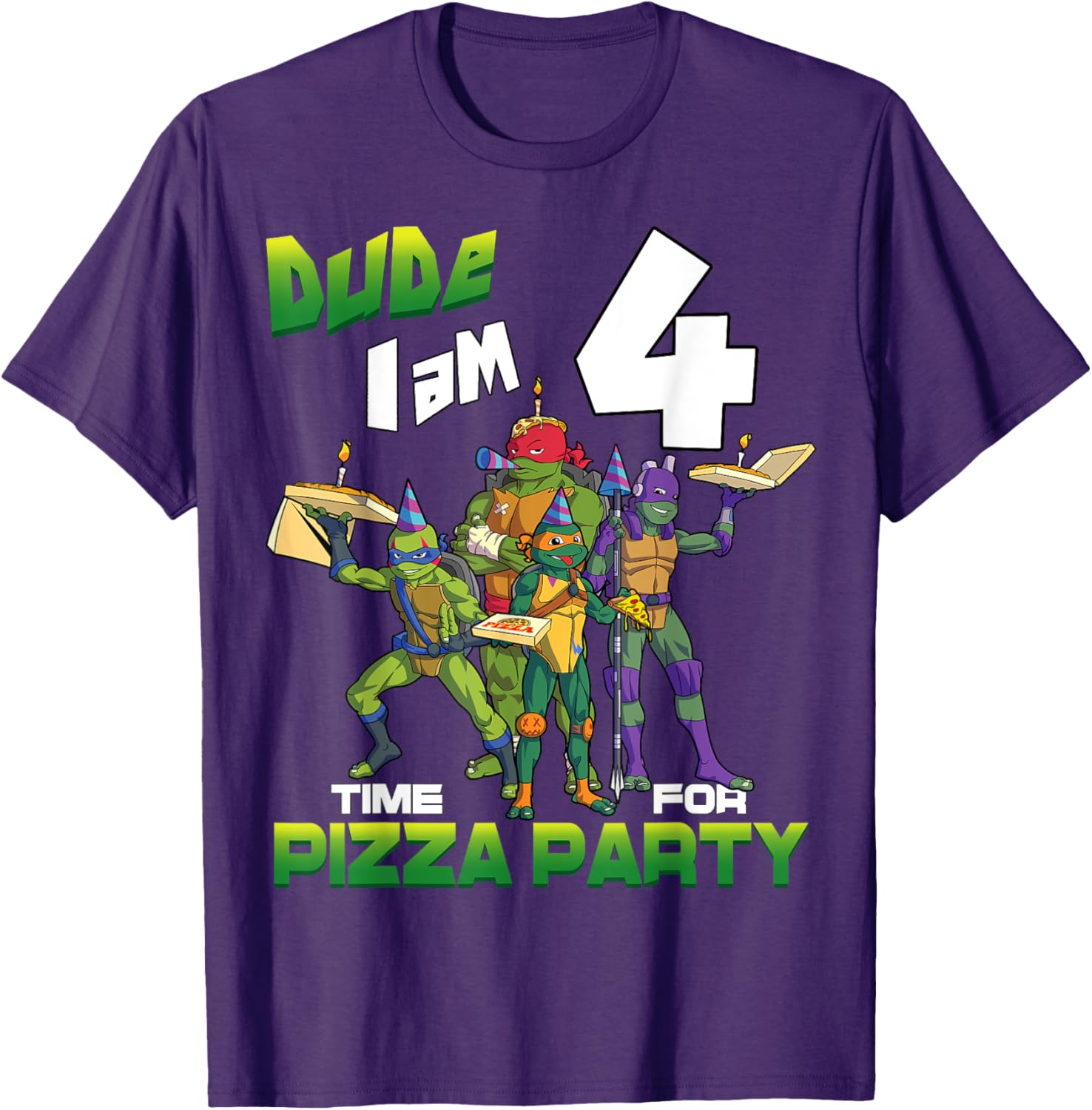 TMNT Dude I Am 4 Years Old Pizza Birthday Party T-Shirt for Kids - 1