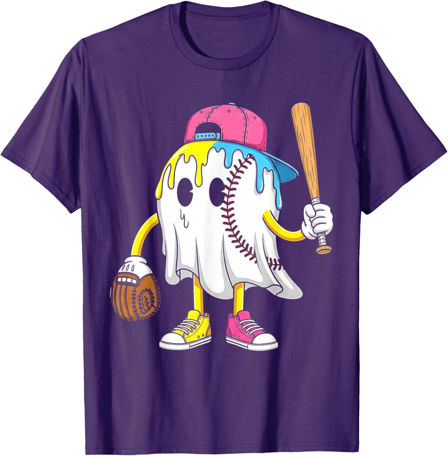 Funny Halloween Baseball Shirt for Boys with Ghost Graphic Design - 4