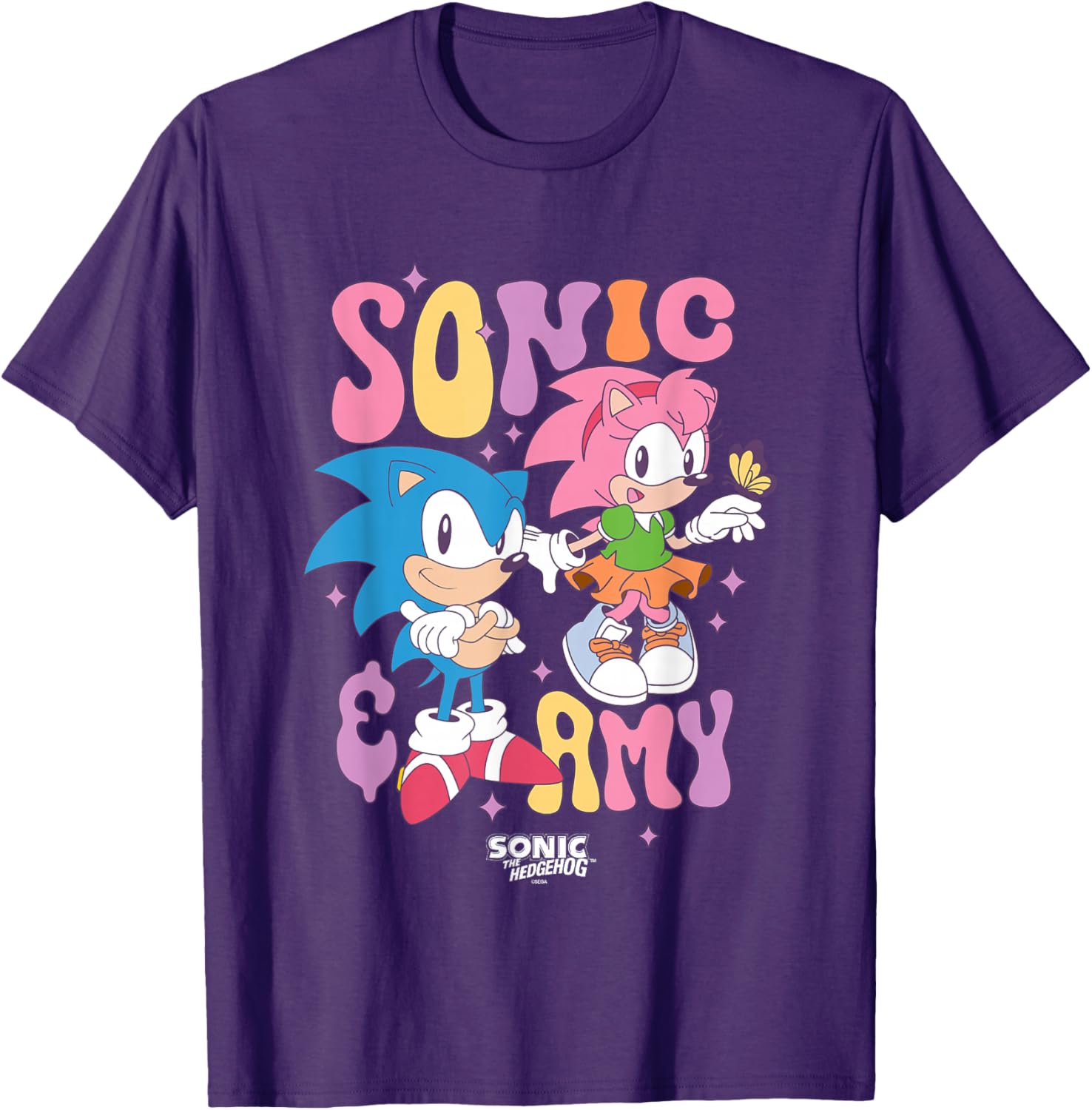 Cute Vintage Sonic & Amy T-Shirt for Fans of Sonic The Hedgehog - 1