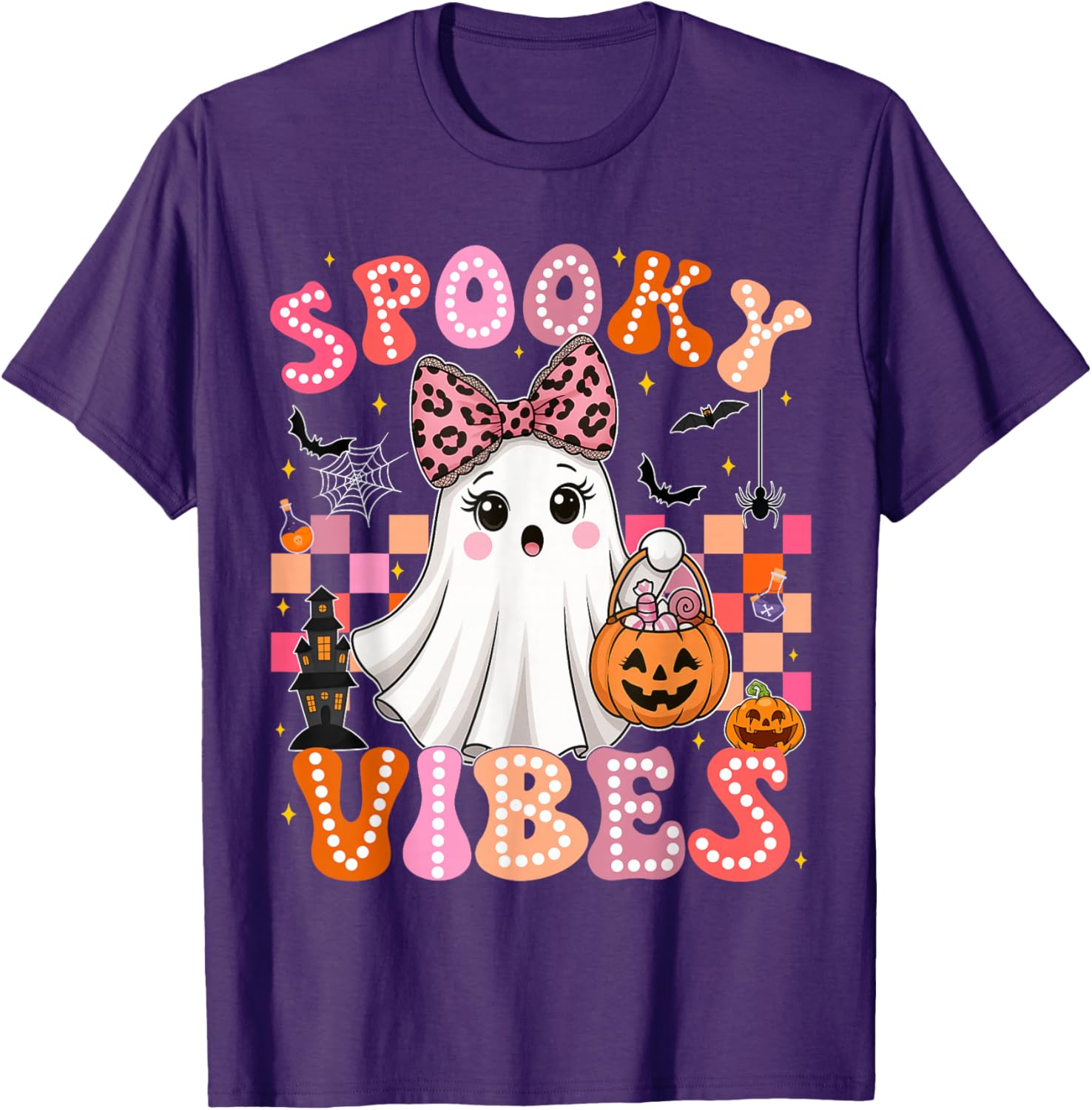 Groovy Spooky Vibes Cute Ghost Halloween T-Shirt for Girls - 11