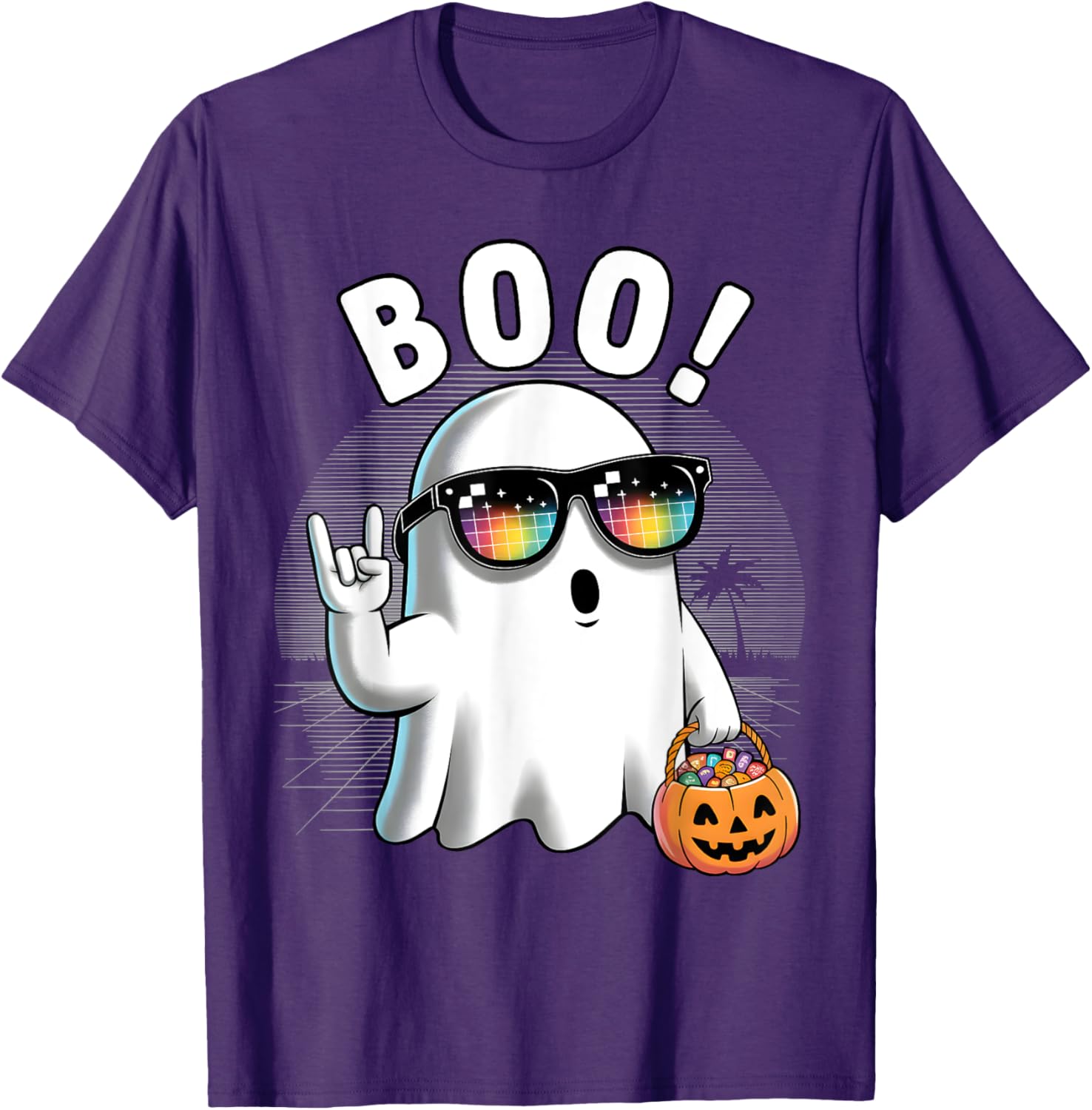 Rock Ghost Retro Halloween Pumpkin T-Shirt for Fun Spooky Style - 26