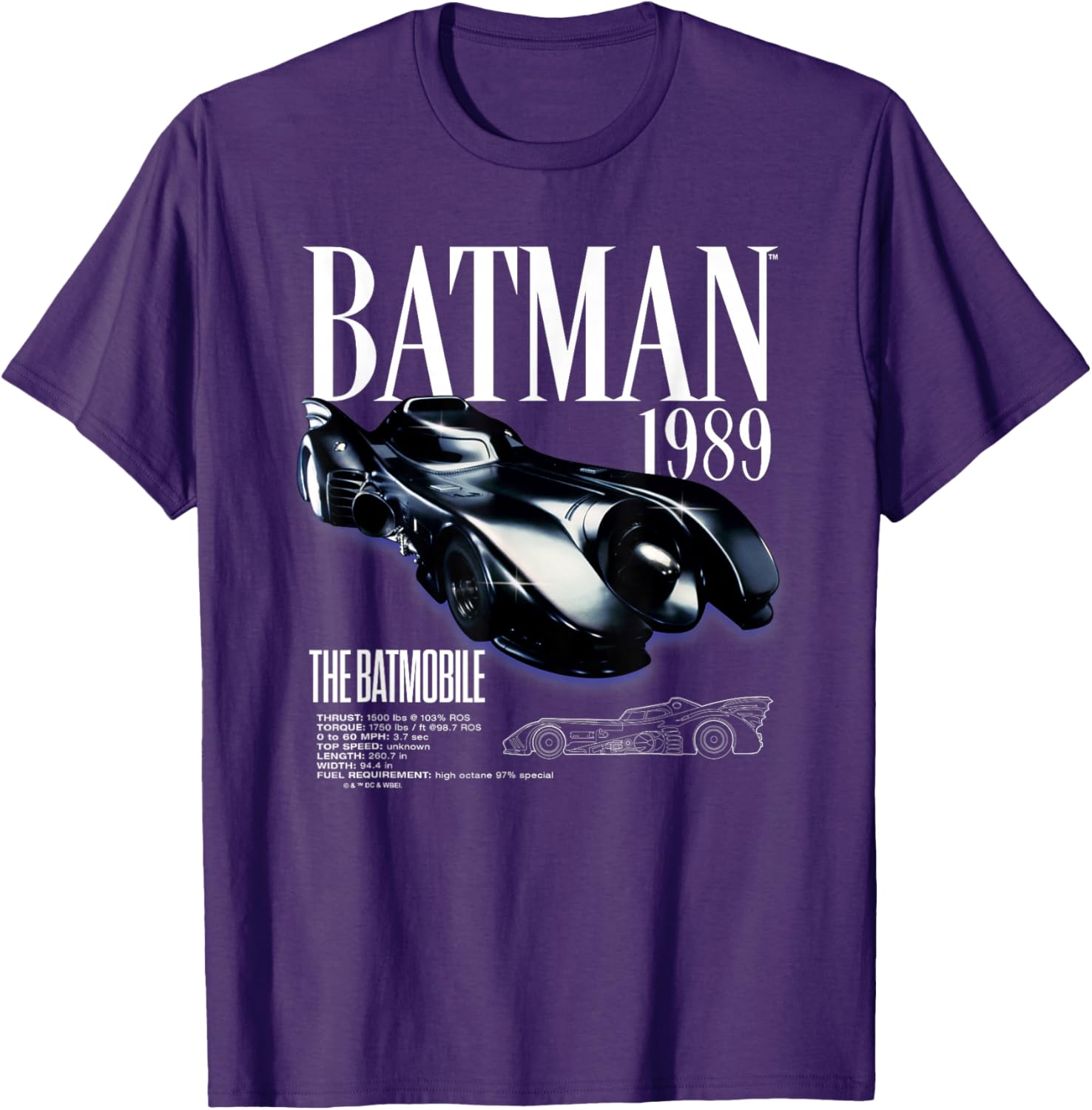 Batman 1989 Batmobile Schematic T-Shirt for Fans of Classic Film Style - 4