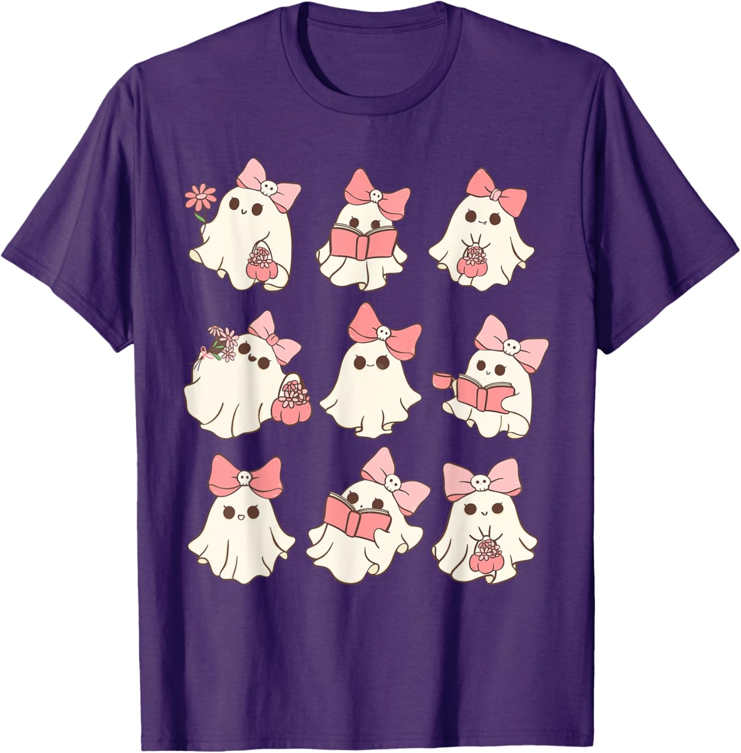 Pink Coquette Bow Ghost T-Shirt for Cute Halloween Spooky Season Fun - 17