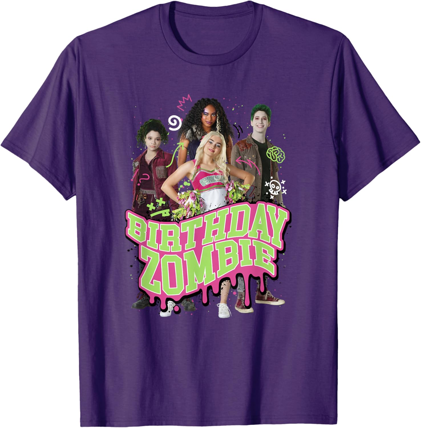 Disney Zombies Birthday Zombie Group Poster T-Shirt for Kids and Fans - 8