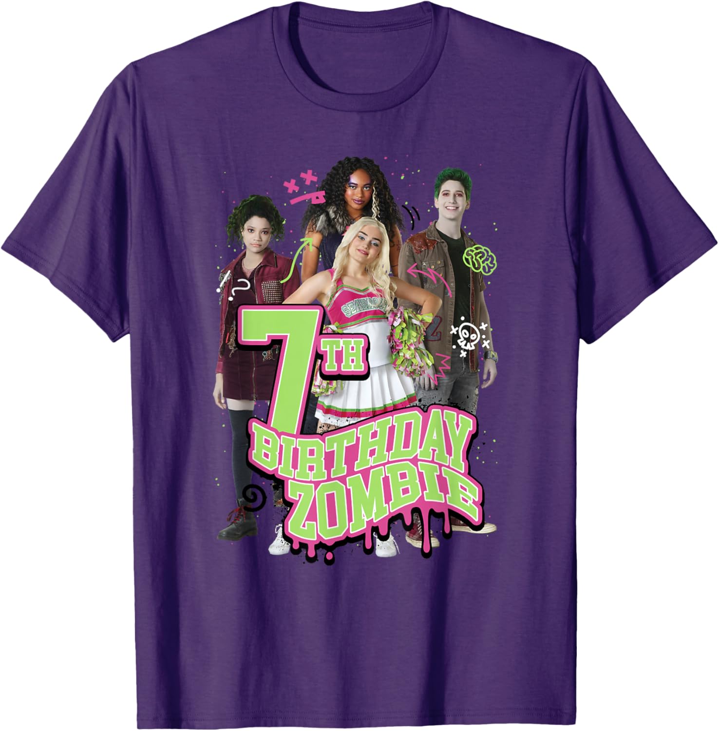 Disney Zombies 7th Birthday Zombie Group Poster T-Shirt for Kids - 7