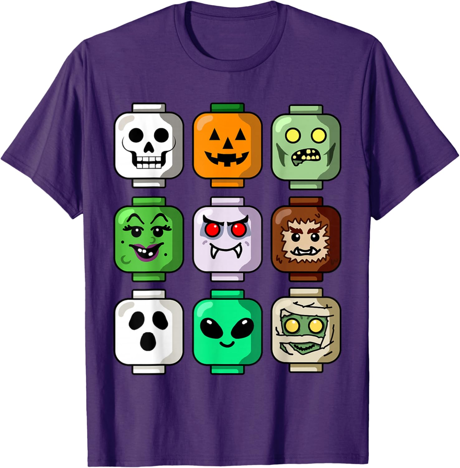 Halloween Building Brick Head T-Shirt for Boys - Pumpkin, Ghost & Zombie Design - 1