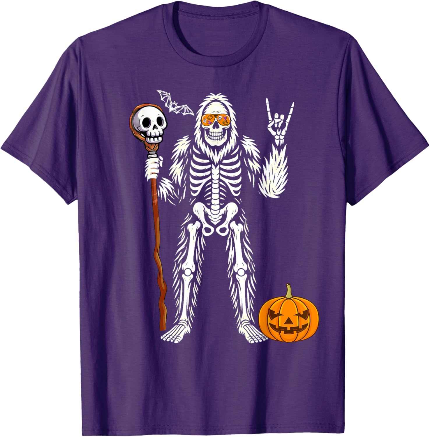 Halloween Skeleton Bigfoot Pumpkin Skull T-Shirt for Men and Boys - 2